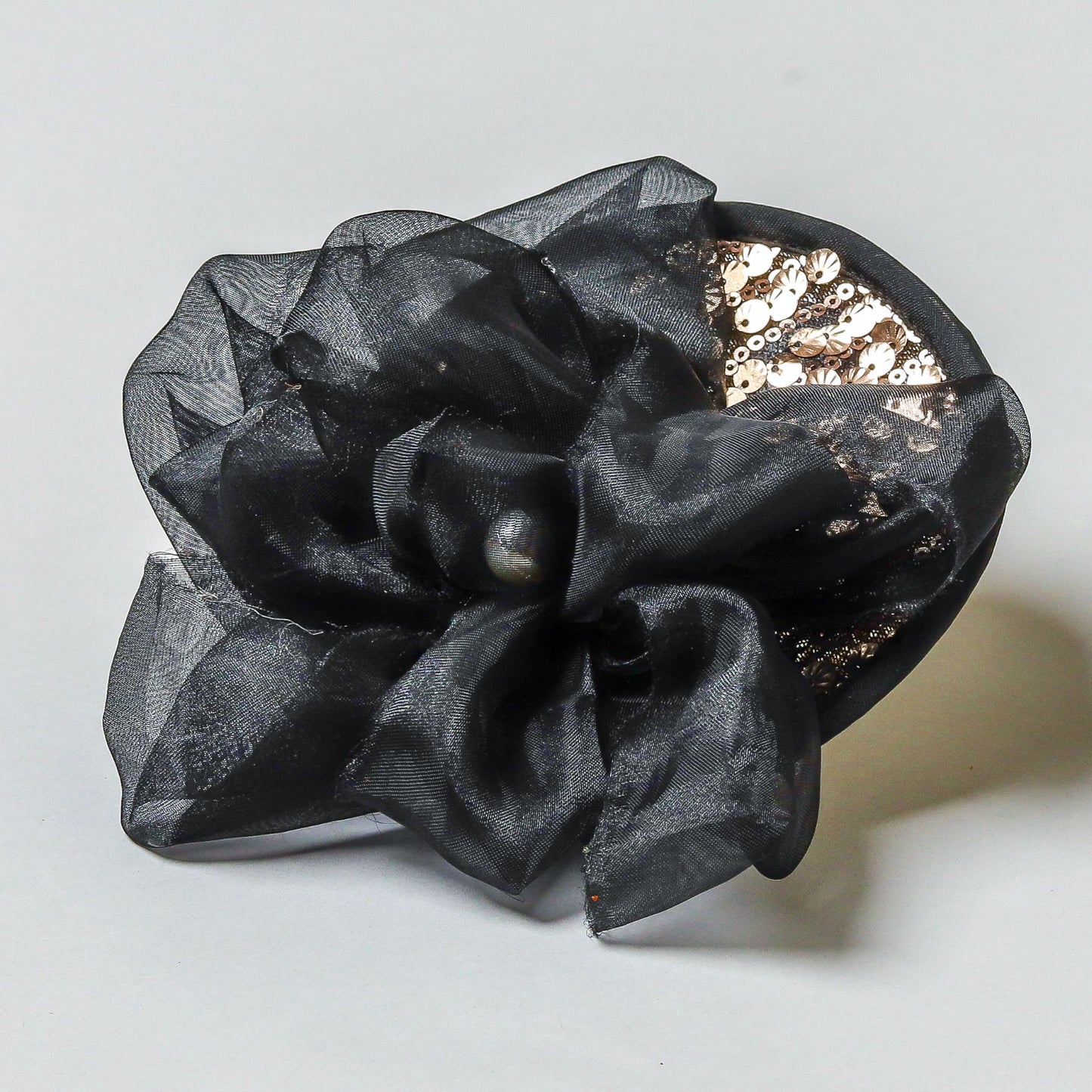 Shinny Sequin And Black Floral Hair Fascinator