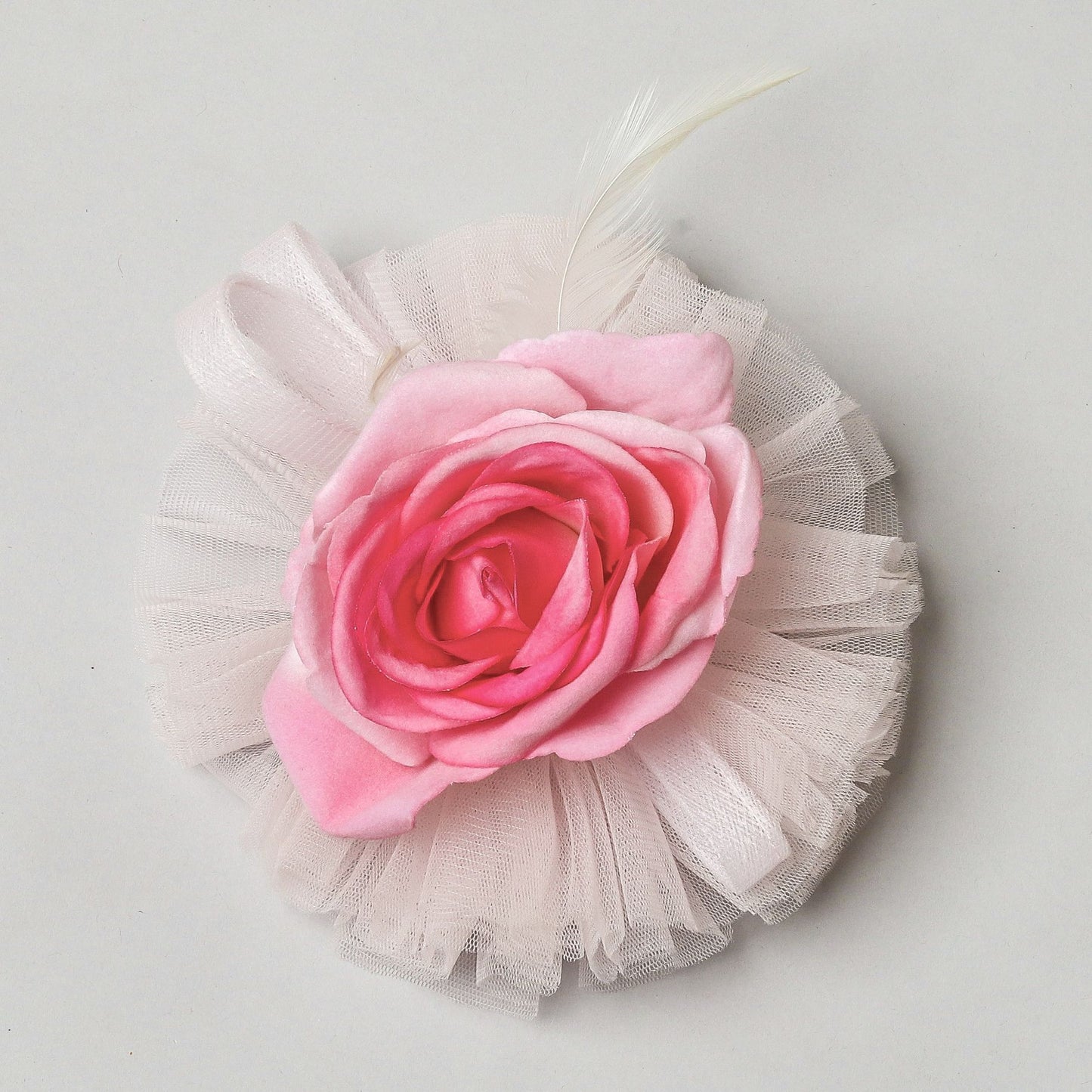 Elegant Pink Rose Flower With Feather Work Hair Fascinator