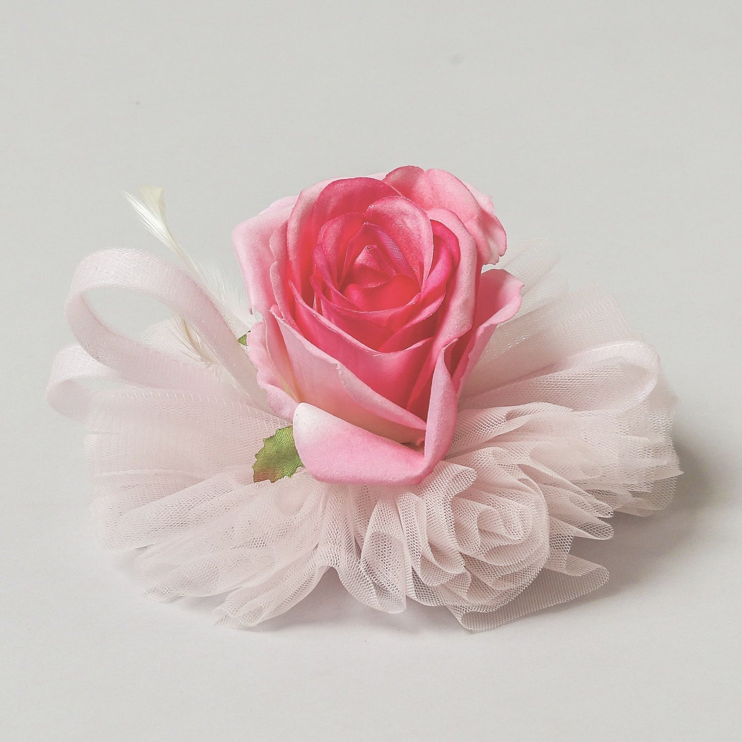 Elegant Pink Rose Flower With Feather Work Hair Fascinator