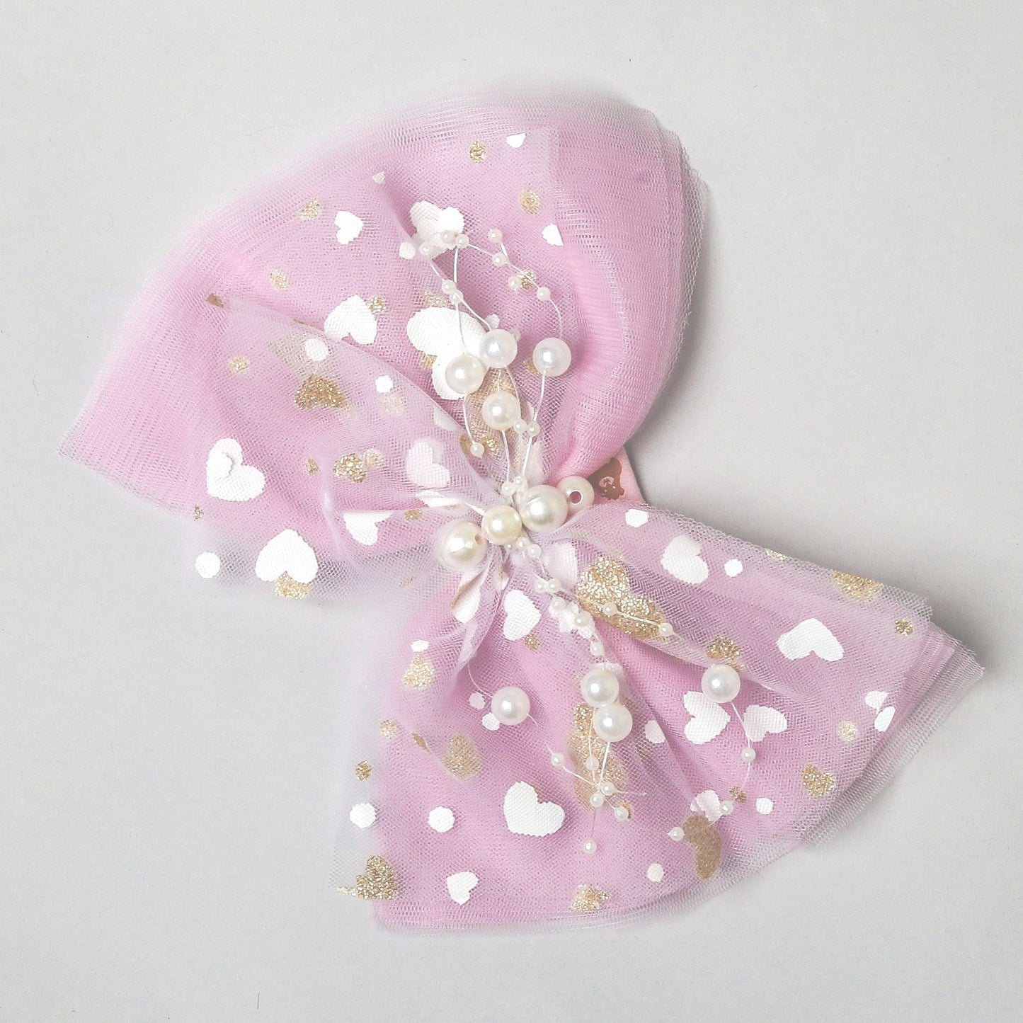 Lavender Two Tone Frilly Hair Bow with Pearl String