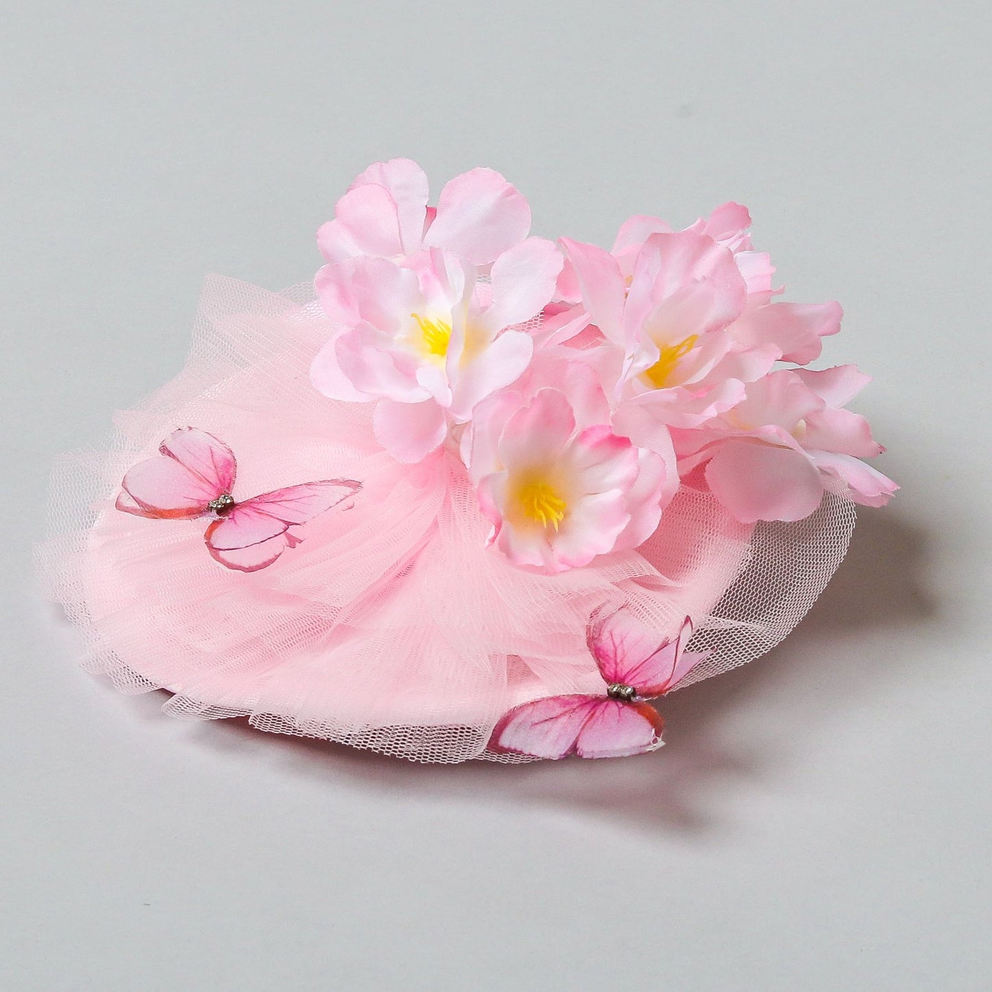 Butterfly And Floral Embellished Frilly Hair Fascinator