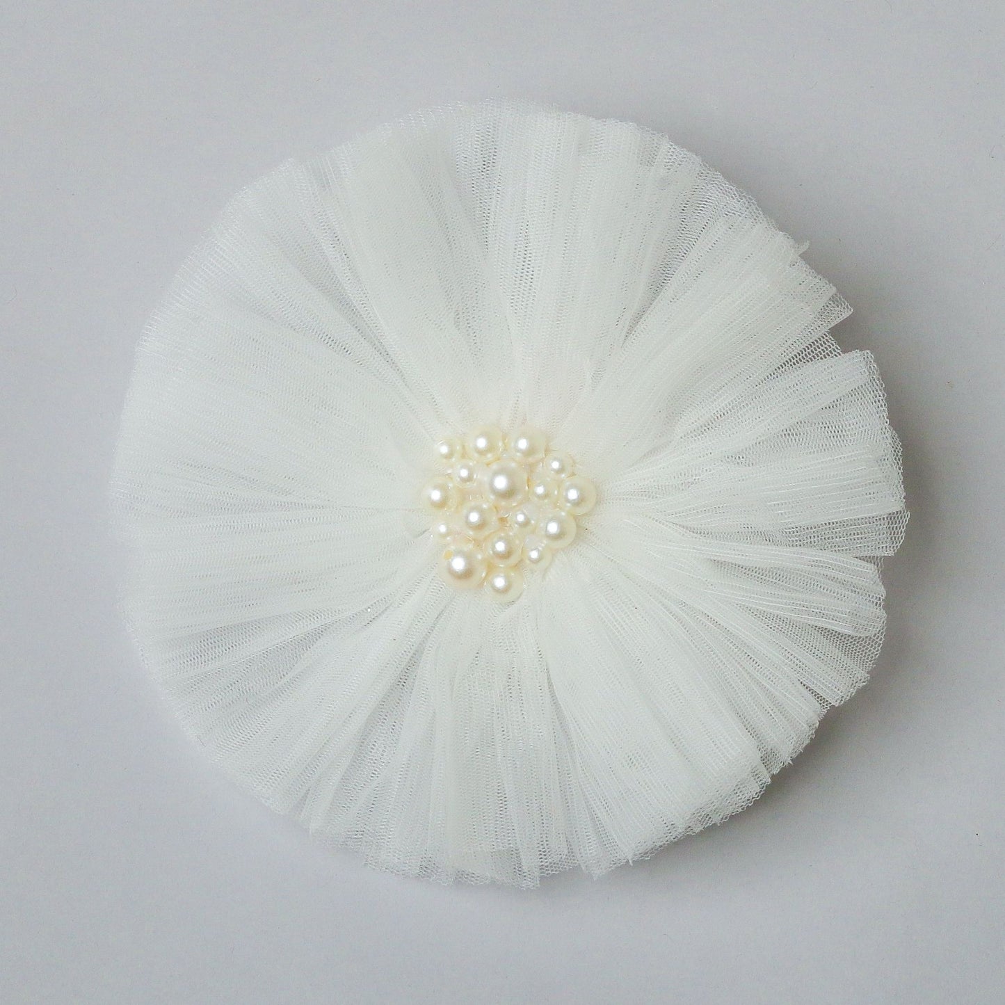 White Pearls Adorned Frilly Cute Hair Fascinator