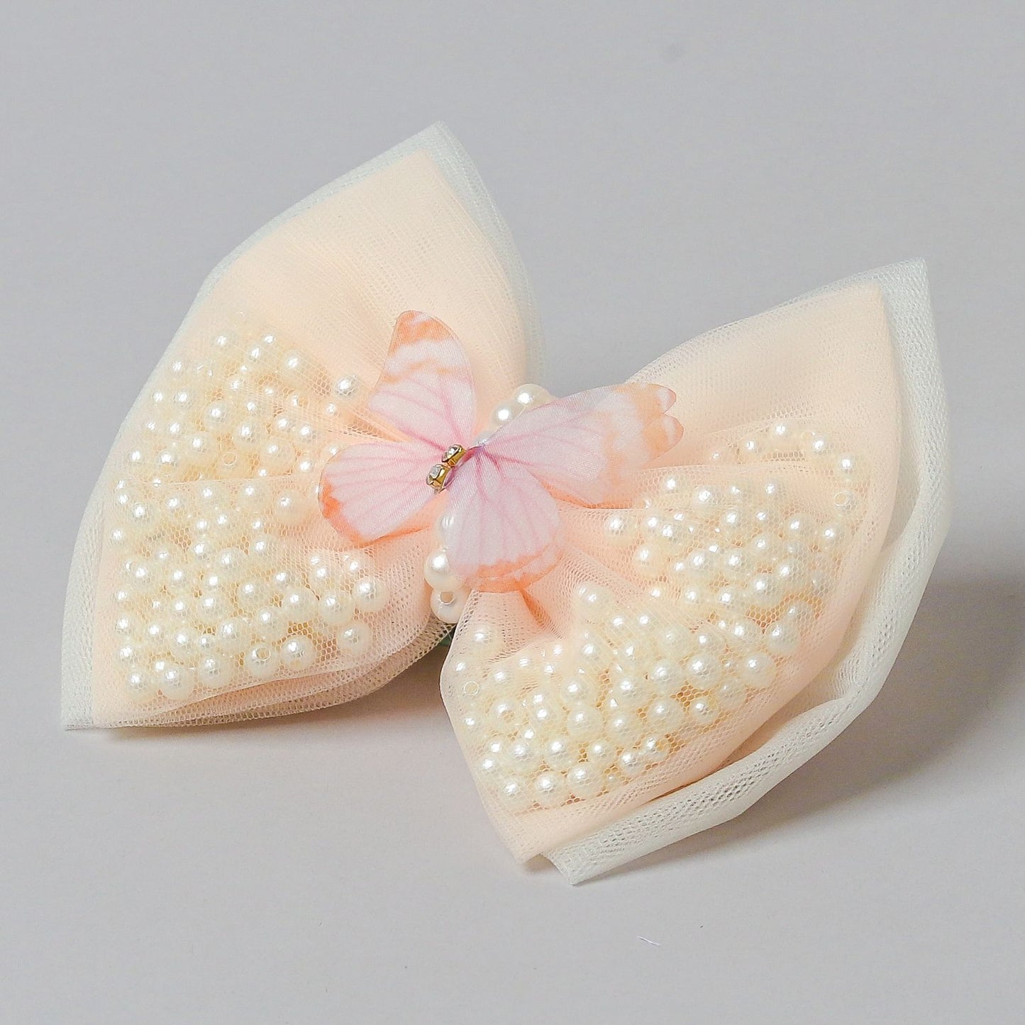 Peach And Off White Dual Bowie Hair Fascinator