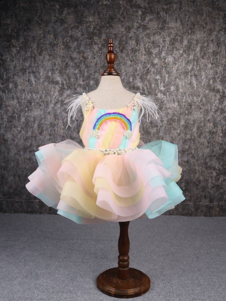 Multi Colour Stiff Hem layered rainbow dress