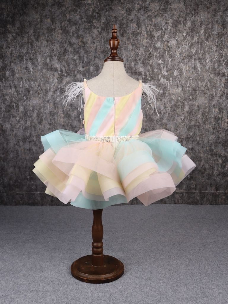 Multi Colour Stiff Hem layered rainbow dress