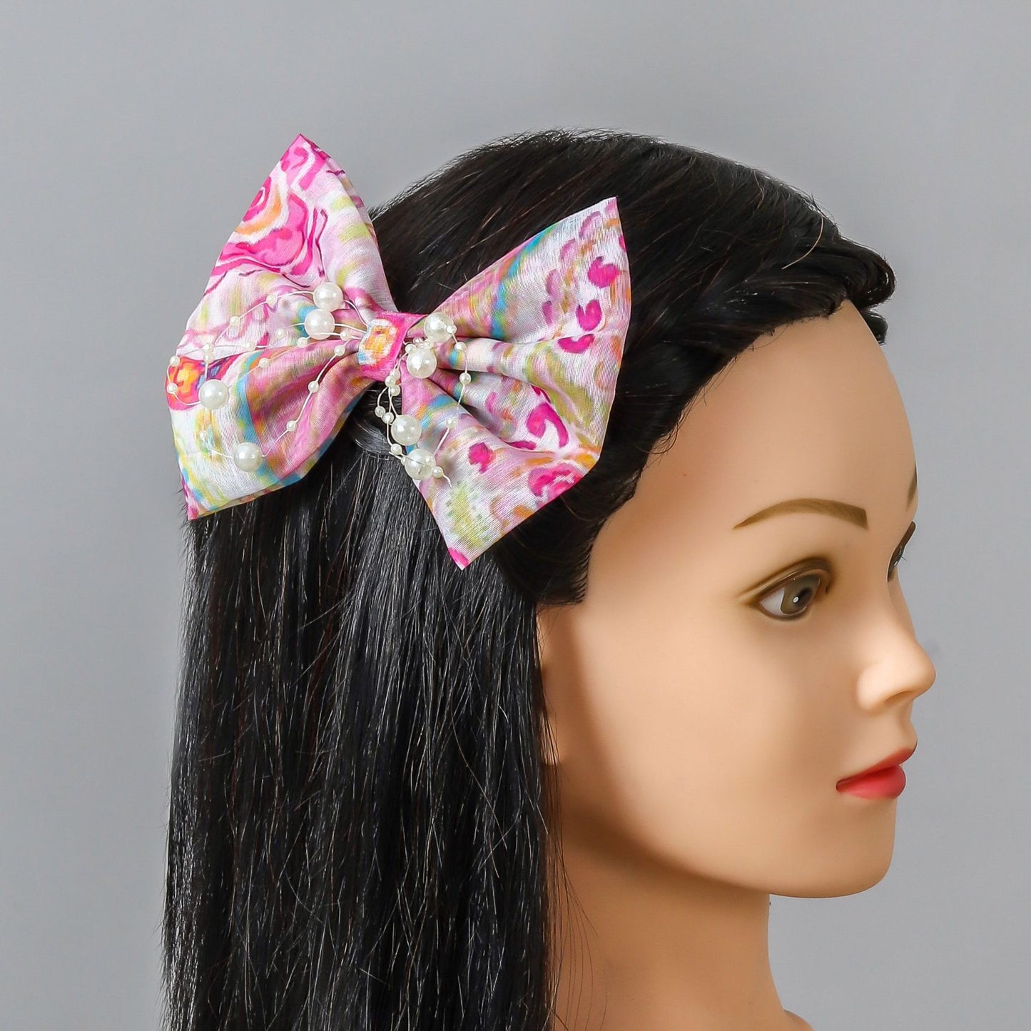 Cute floral print pearly bow