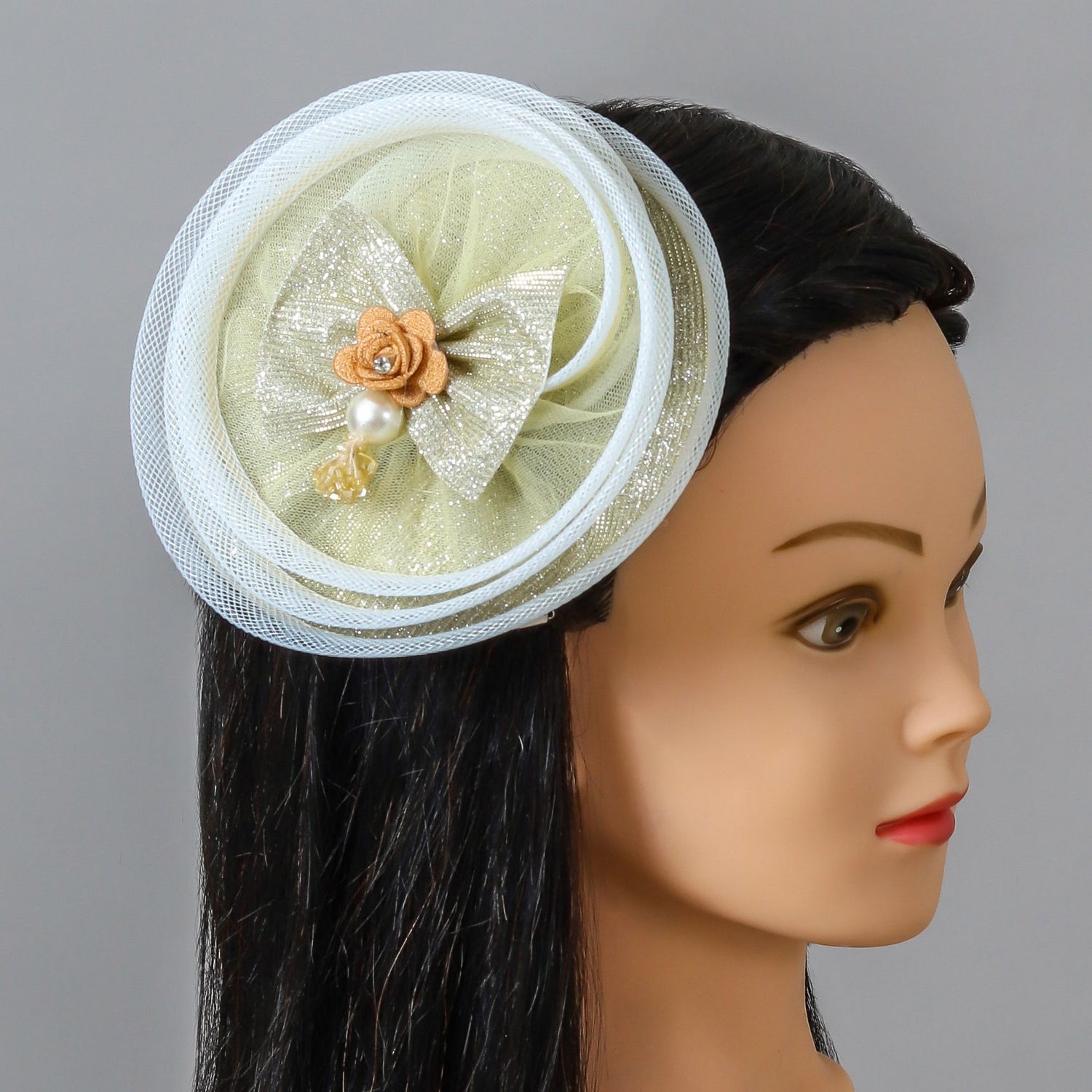 Hair Fascinator With Cutdana Work And Fancy Shimmery Bow