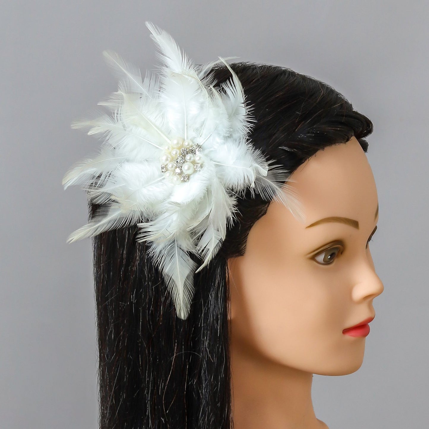 Pearls And Stones Studded White Hair Fascinator