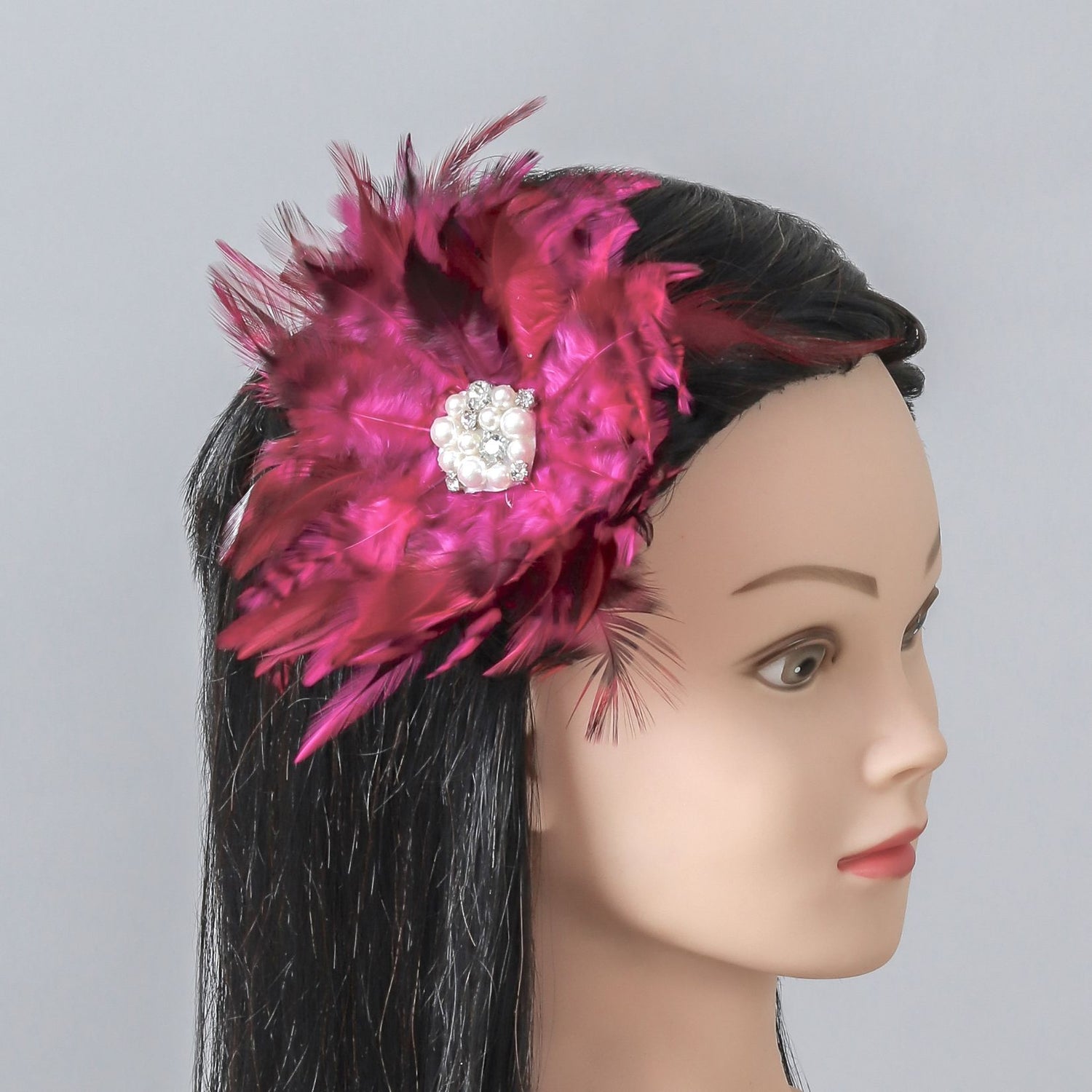 Pearls And Stones Studded Magenta Hair Fascinator