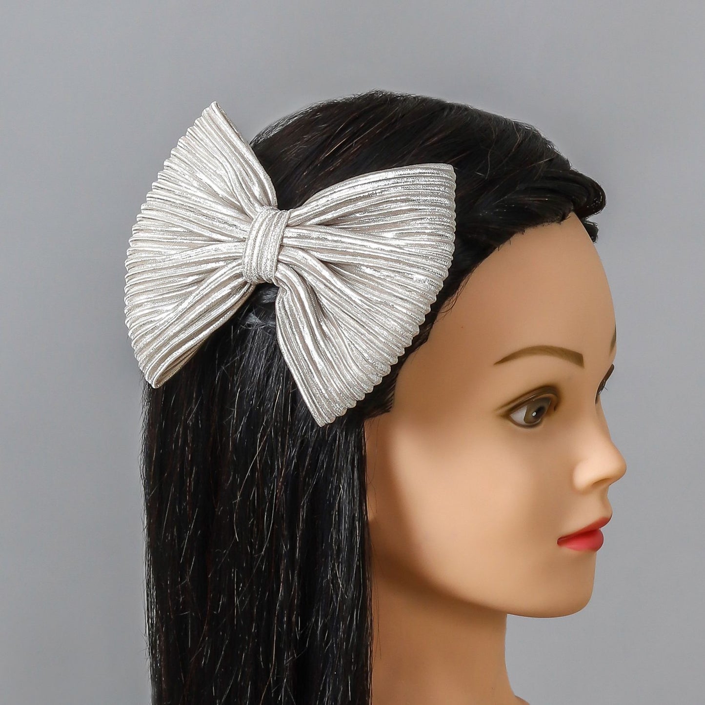 Silver Beige Hair Bow