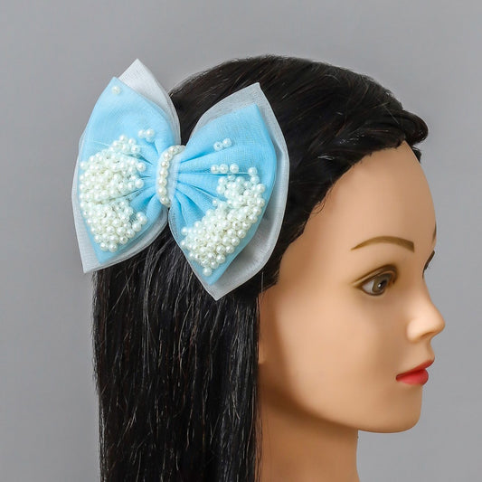 Blue And White Net Dual Bowie Hair Fascinator