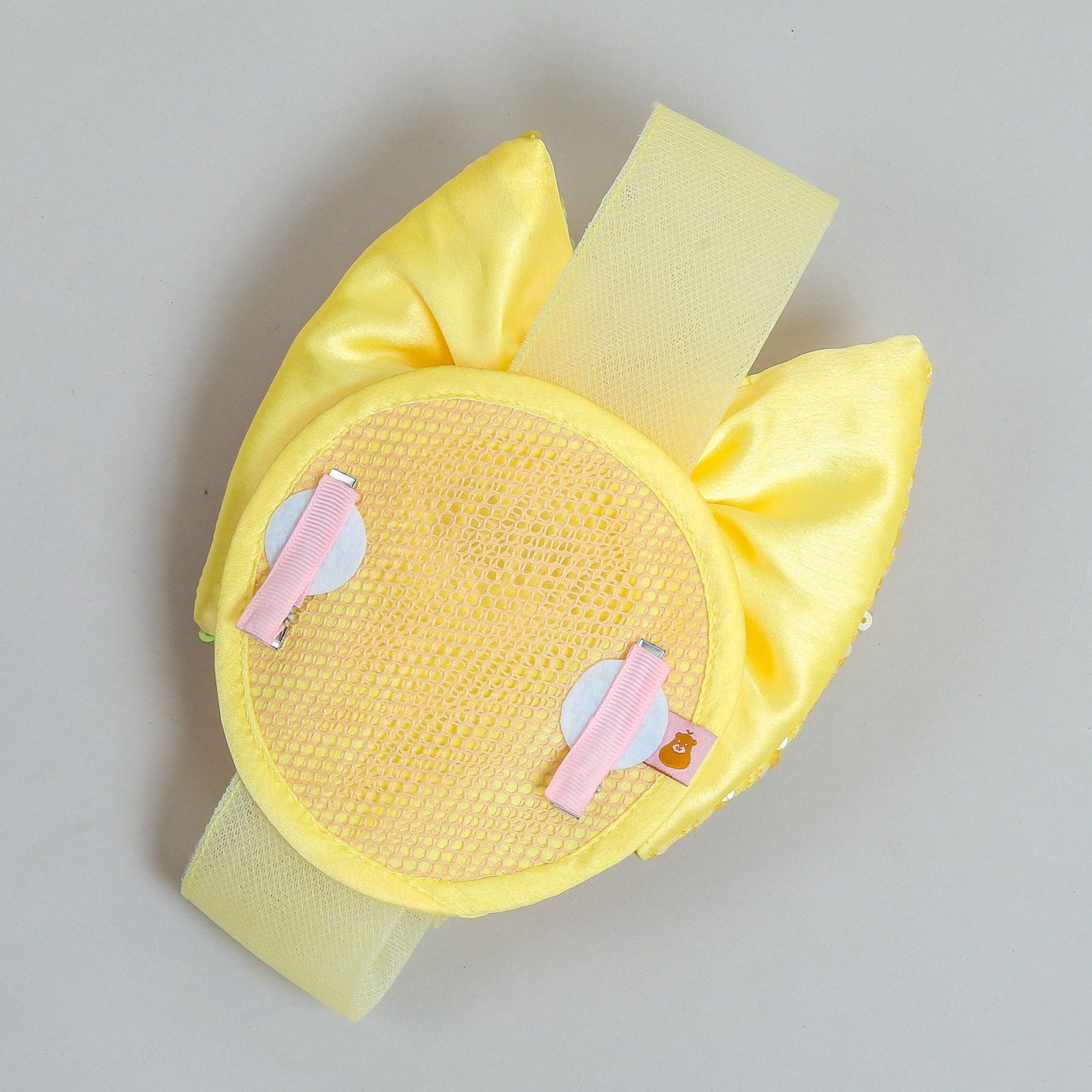 Elegant Yellow Sequin Bow With Pearl Work Hair Fascinator