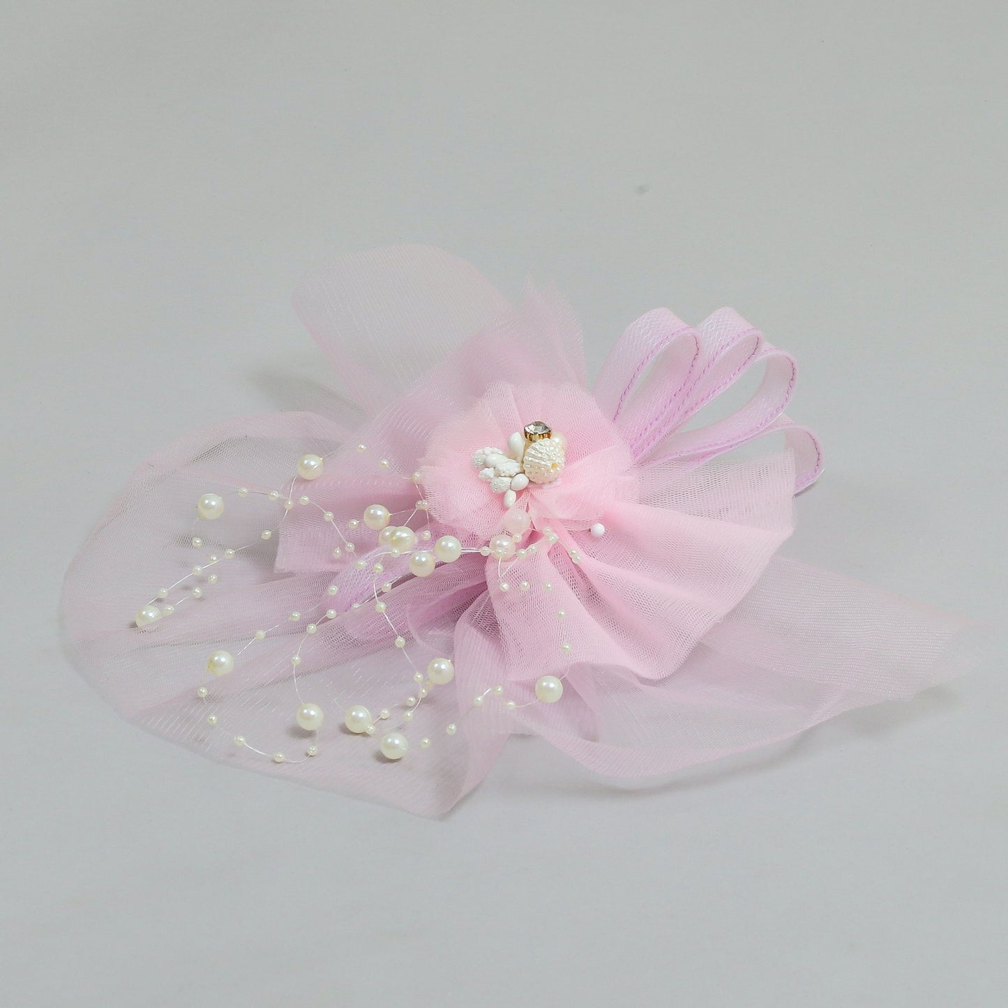 Elegant Lavender Floral Stone And Pearl Work Hair Fascinator