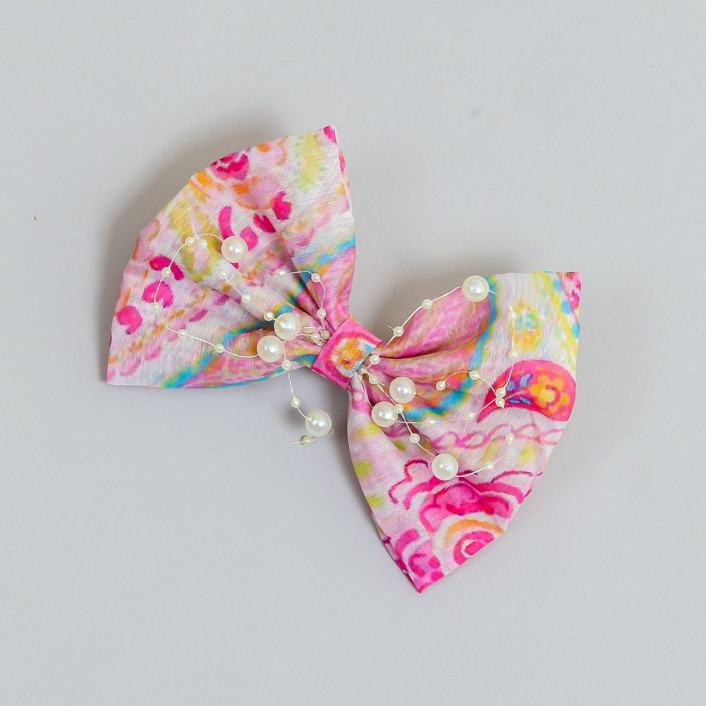 Cute floral print pearly bow