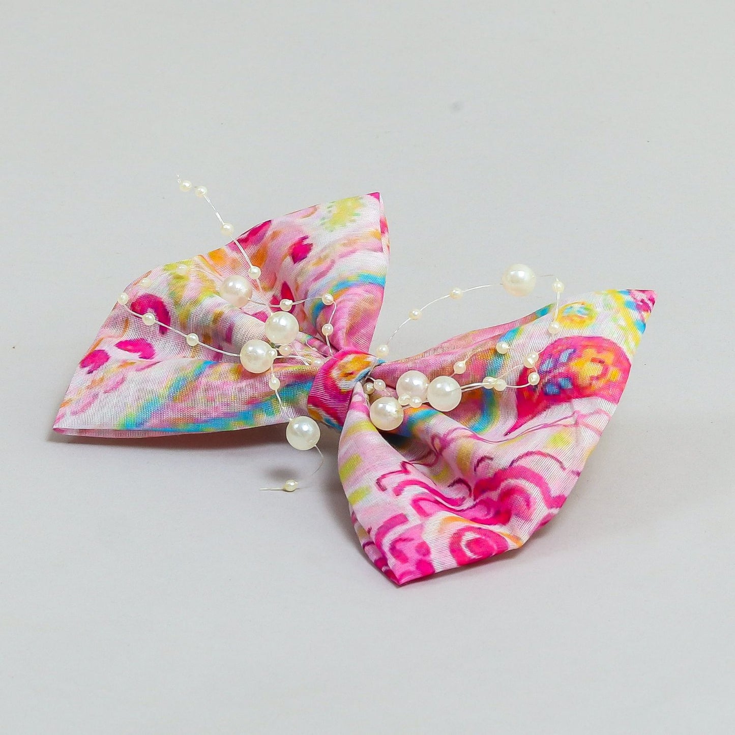 Cute floral print pearly bow