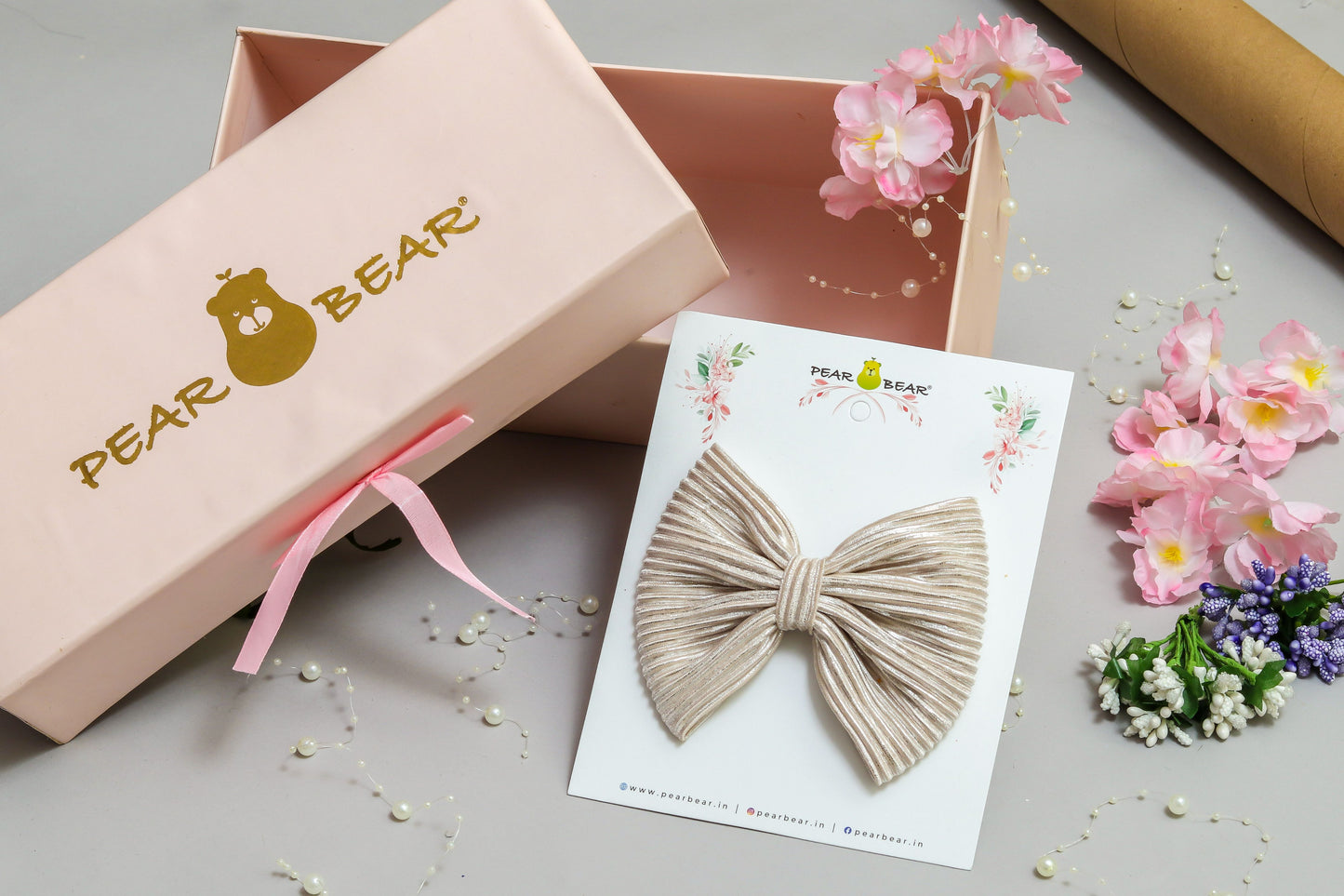 Silver Beige Hair Bow