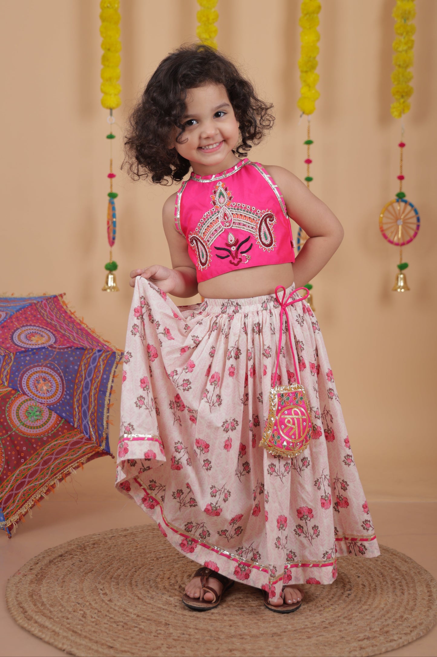 Pear Bear Goddess Embroidered Pink Lehenga Set