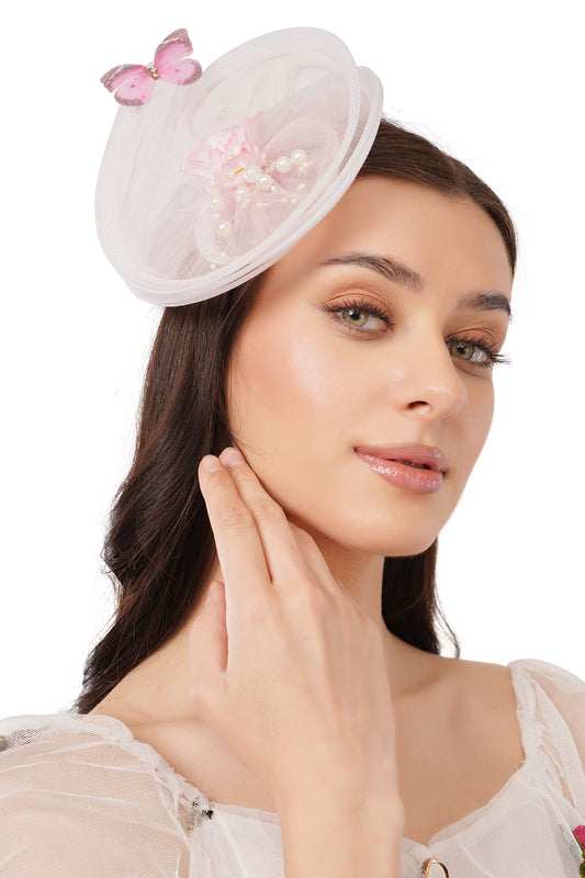 Pear Bear blush pink butterfly bloom pearl hair fascinator premium statement kids hair accessory