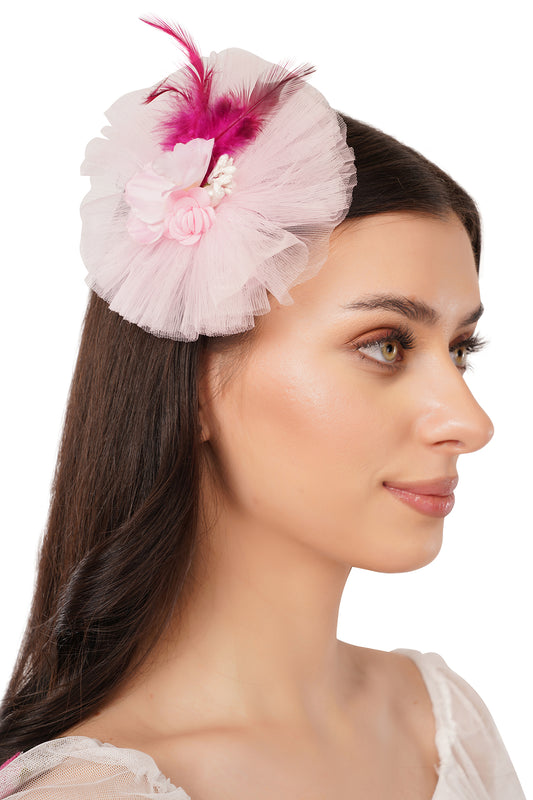 Pear Bear blush pink pearl feather mesh premium hair clip accessory for girls