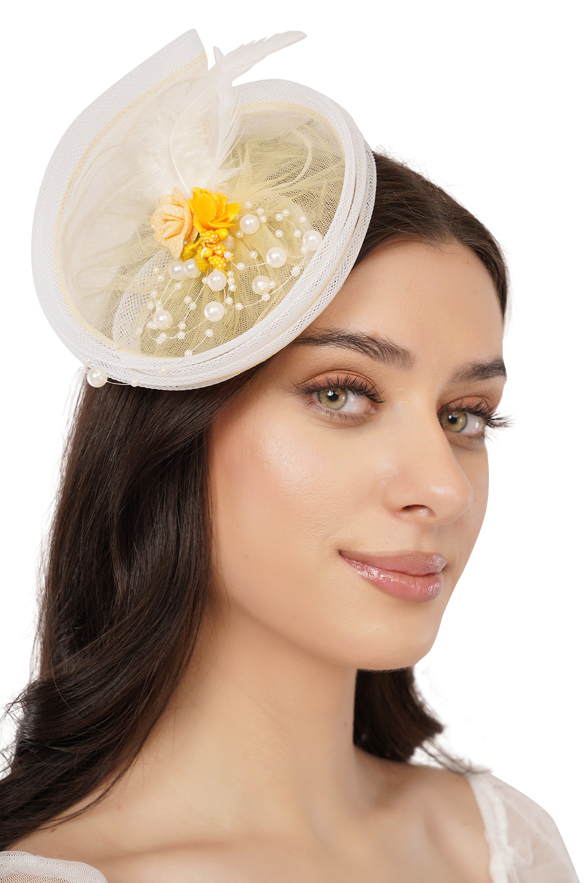Premium Golden Pearl Feather Fascinator for Girls | Pear Bear
