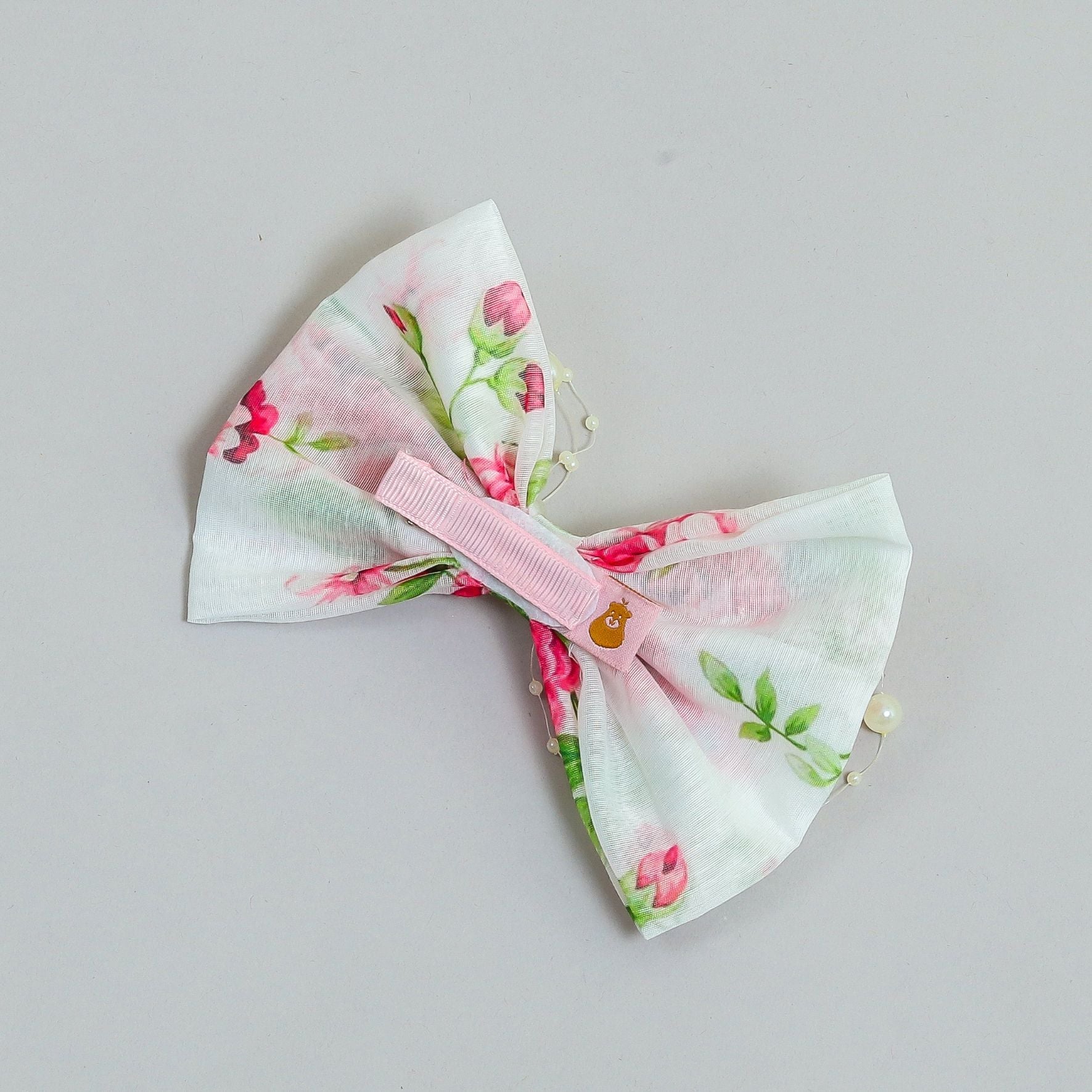 Pear Bear Beautiful flower print bowie with pearl strings.