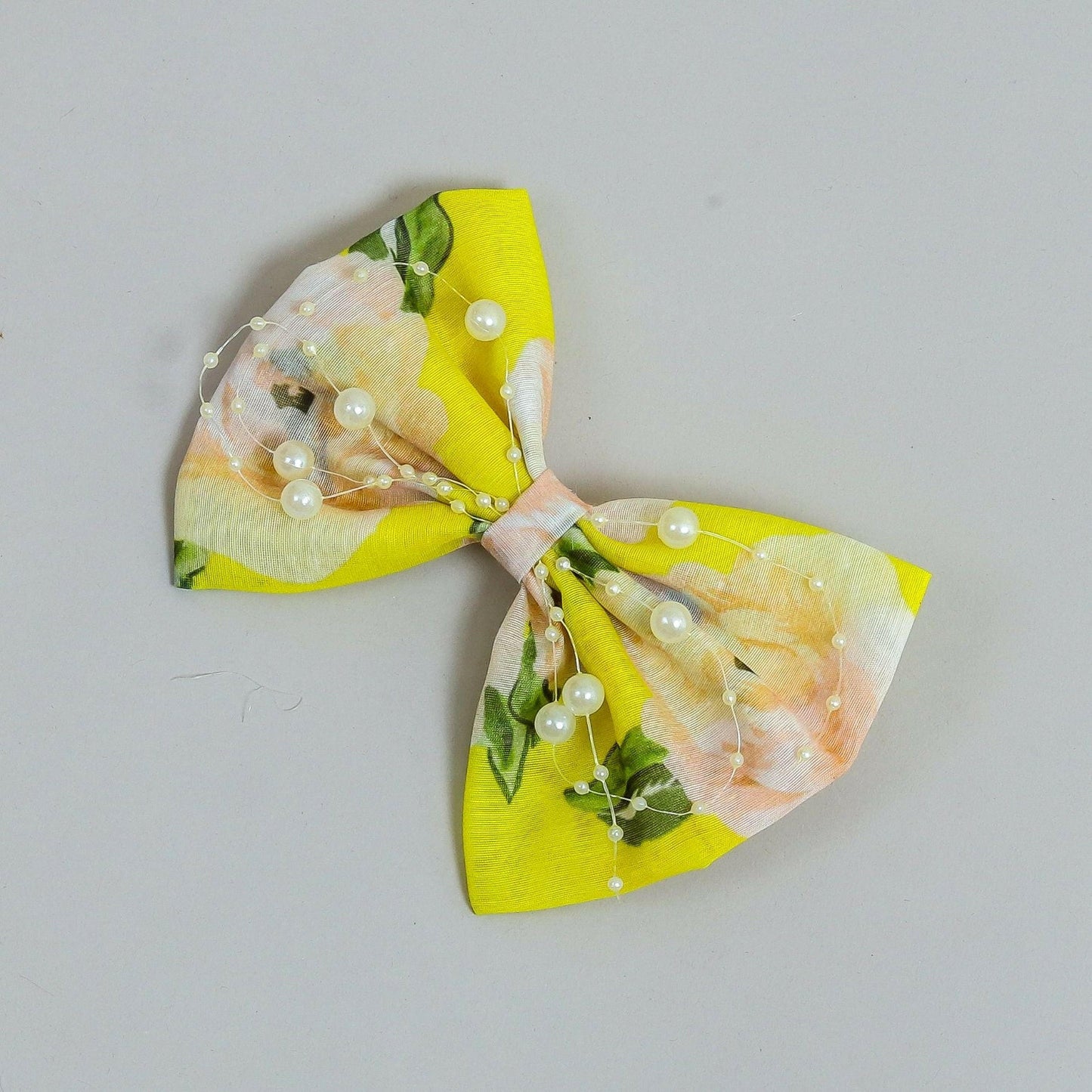 Pear Bear Beautiful flower print bowie with pearl strings.