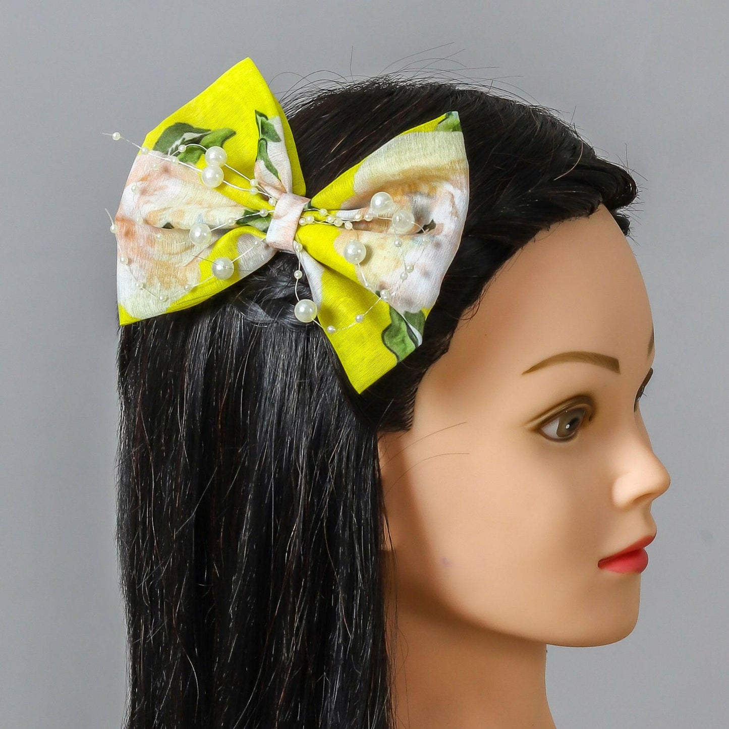 Pear Bear Beautiful flower print bowie with pearl strings.