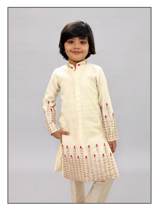 Pear Bear Beige Gota Patti Kurta Set.