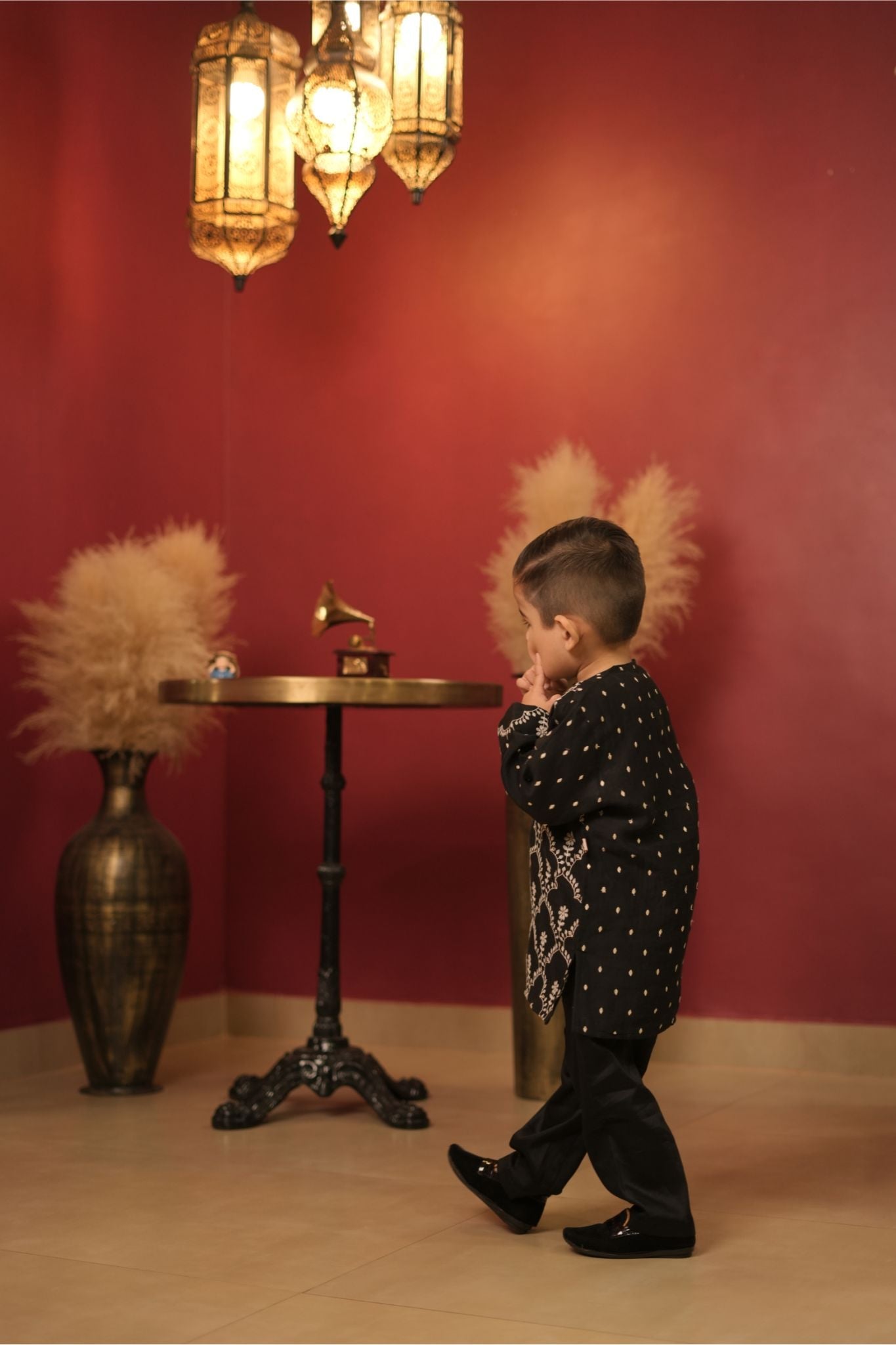 Pear Bear Black Pure Mal Chanderi Kurta Set.