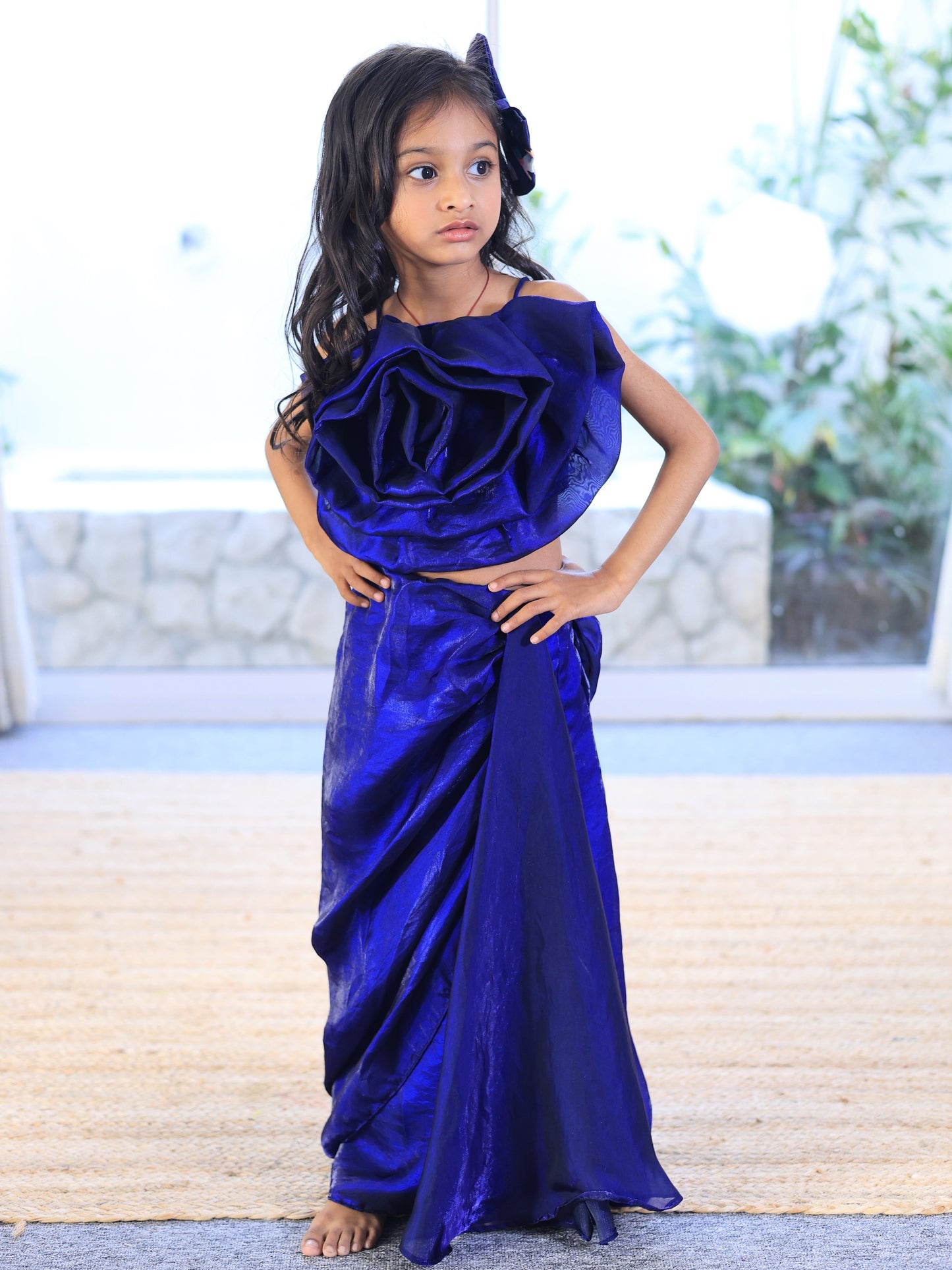 Pear Bear Blue Drape Style Skirt and Flower Top.