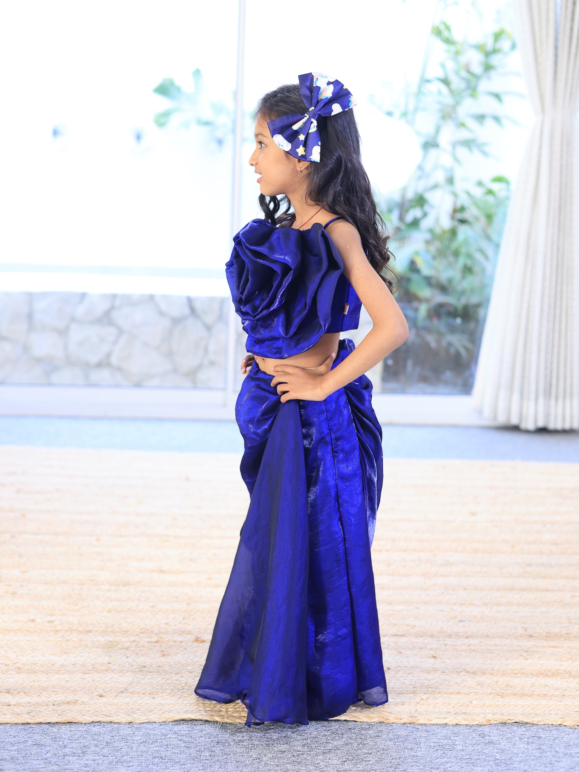 Pear Bear Blue Drape Style Skirt and Flower Top.