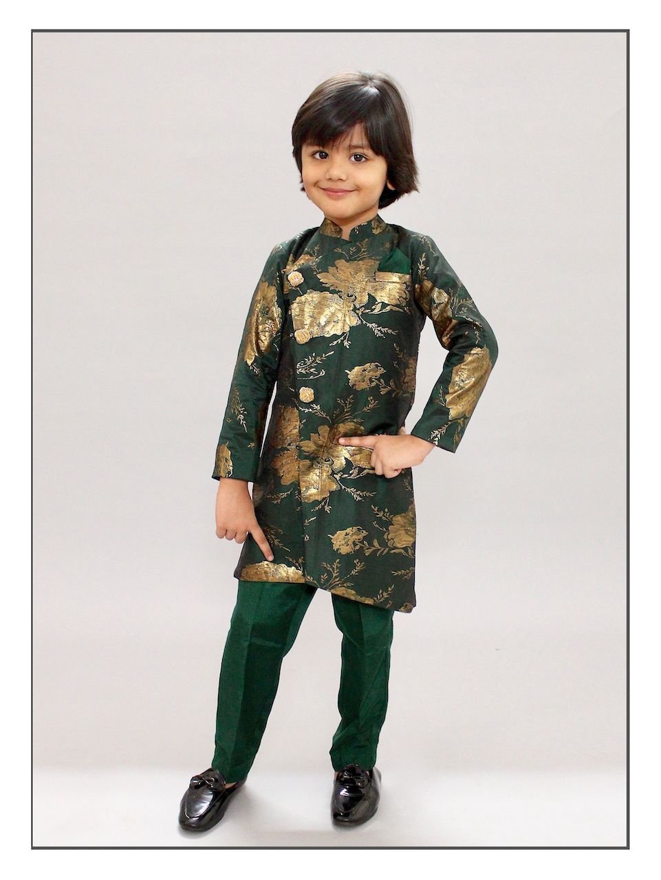 Pear Bear Bottle Green Achkan.