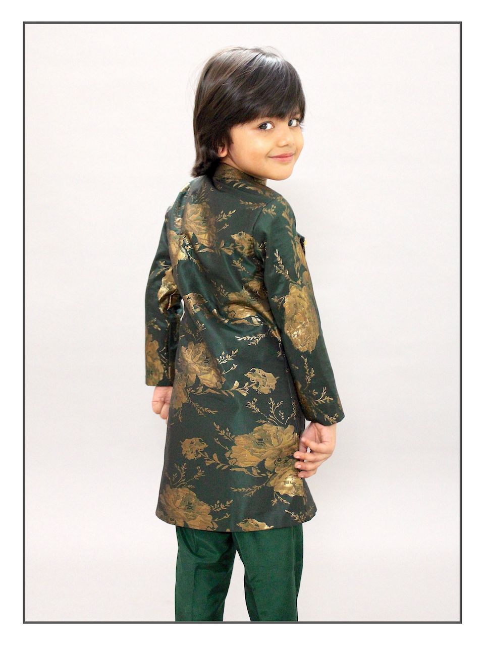 Pear Bear Bottle Green Achkan.