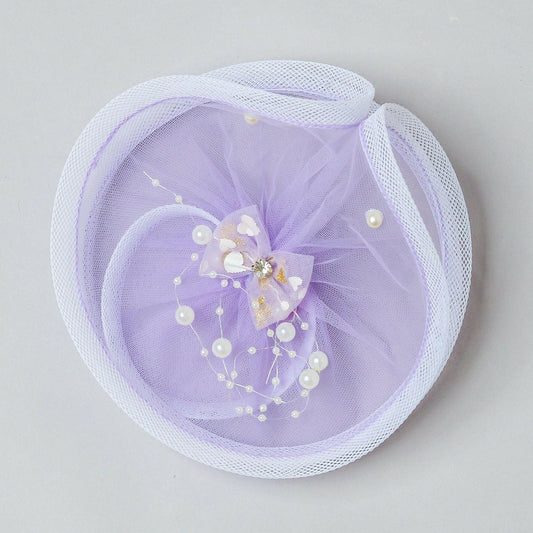 Pear Bear Bow Twisted Lavender Pearl String Hair Clip Fascinator.