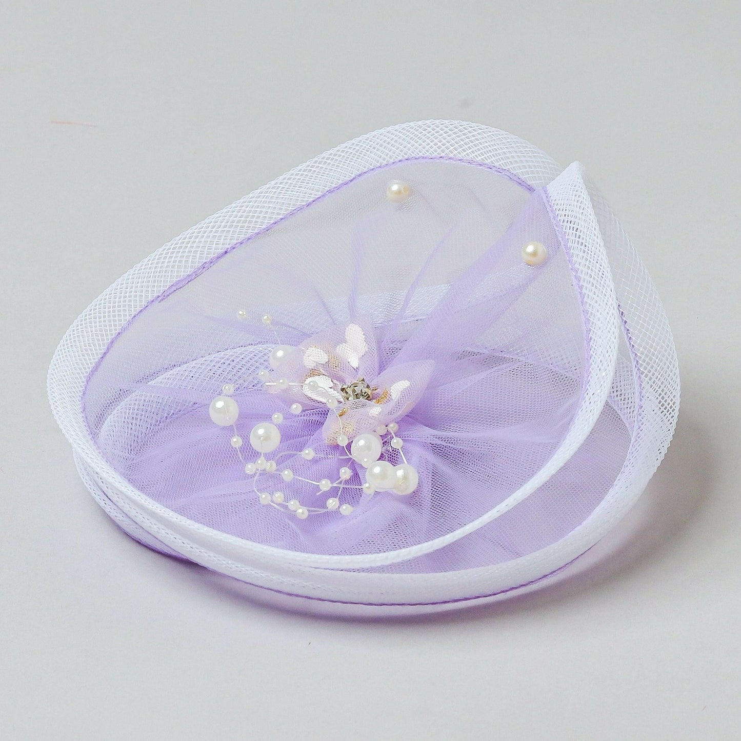 Pear Bear Bow Twisted Lavender Pearl String Hair Clip Fascinator.