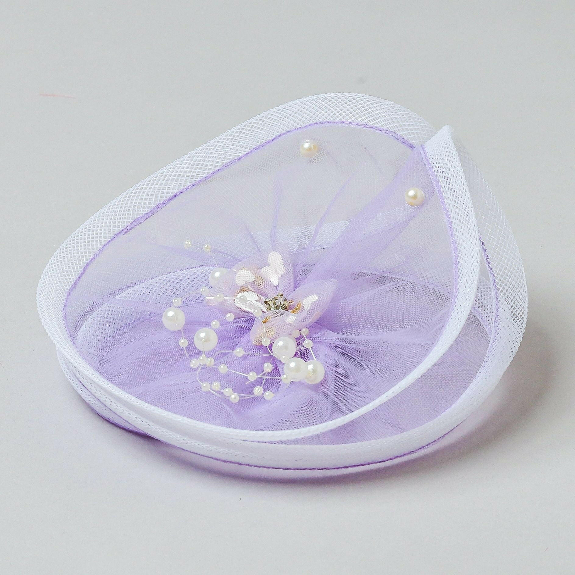 Pear Bear Bow Twisted Lavender Pearl String Hair Clip Fascinator.