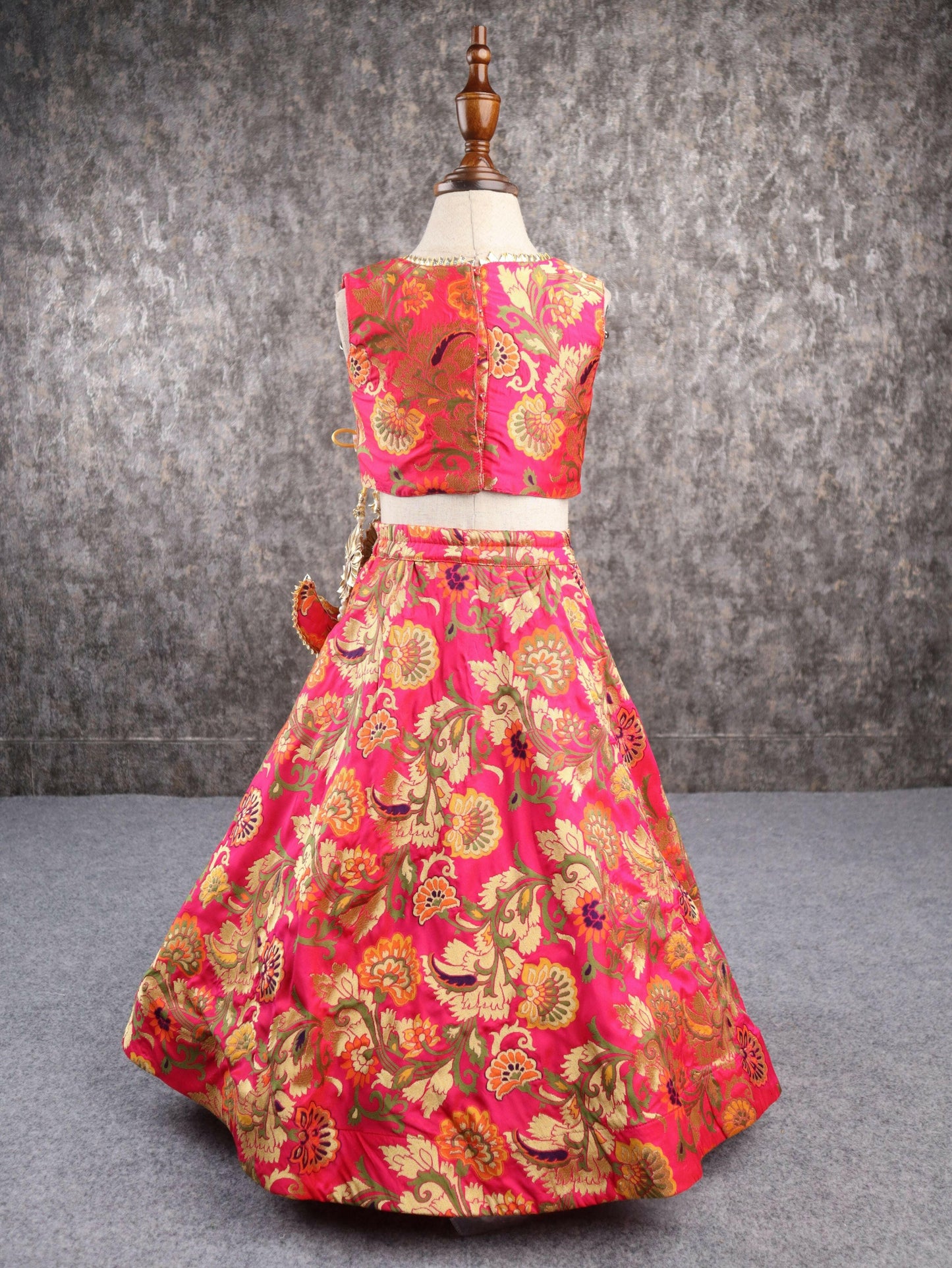 Pear Bear Brocade Red Lehenga.