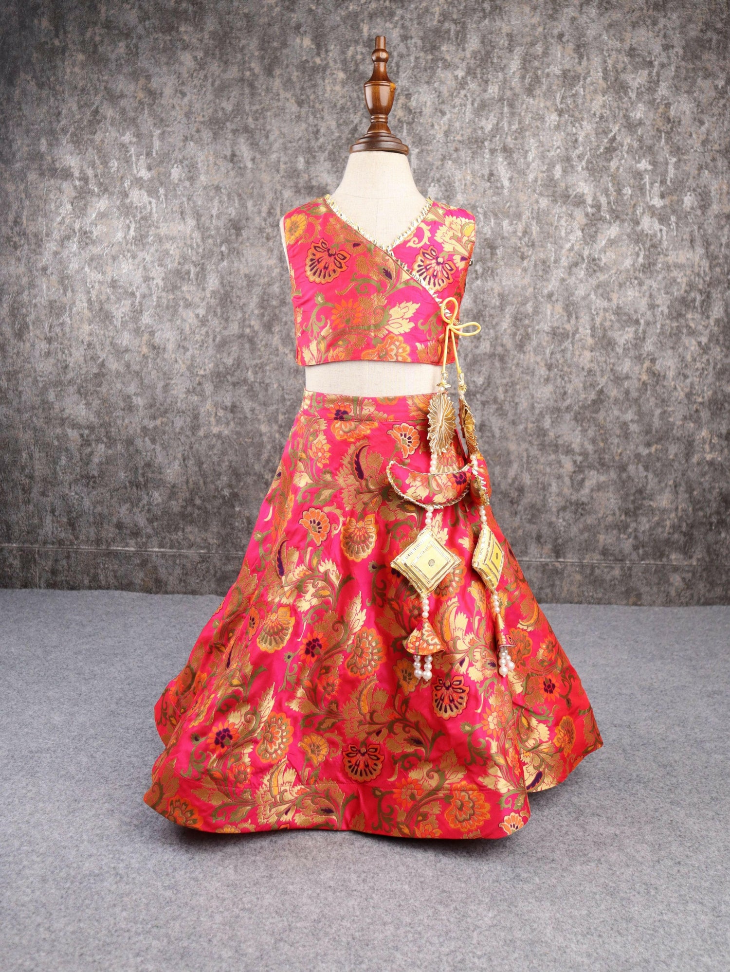 Pear Bear Brocade Red Lehenga.