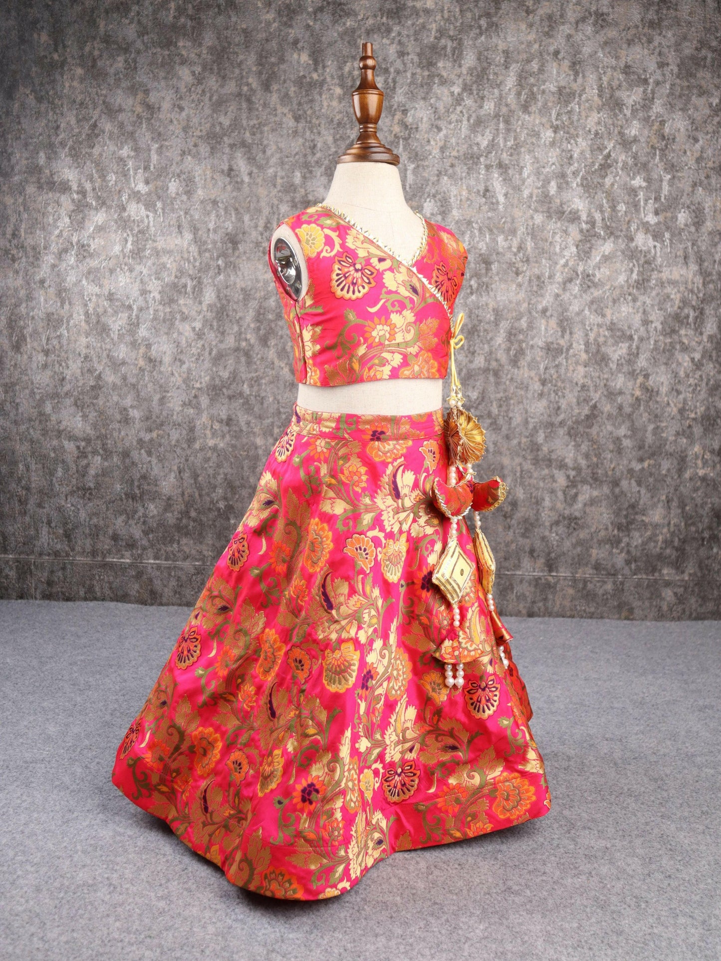 Pear Bear Brocade Red Lehenga.