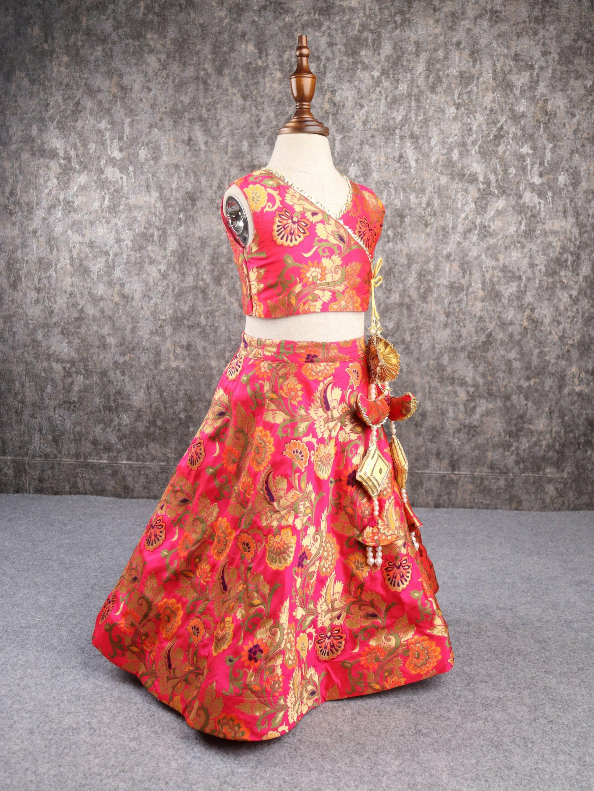 Pear Bear Brocade Red Lehenga.