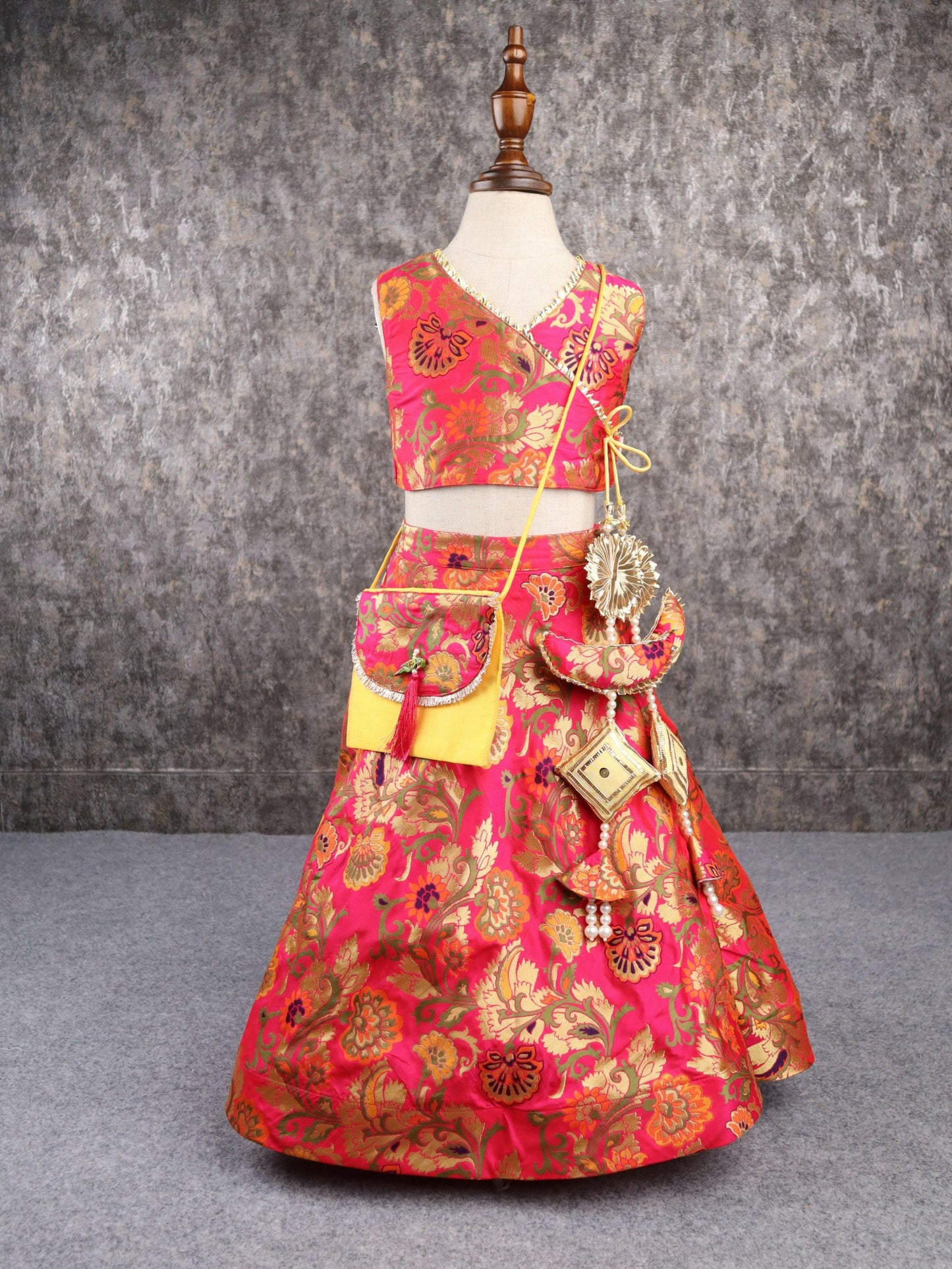 Pear Bear Brocade Red Lehenga.
