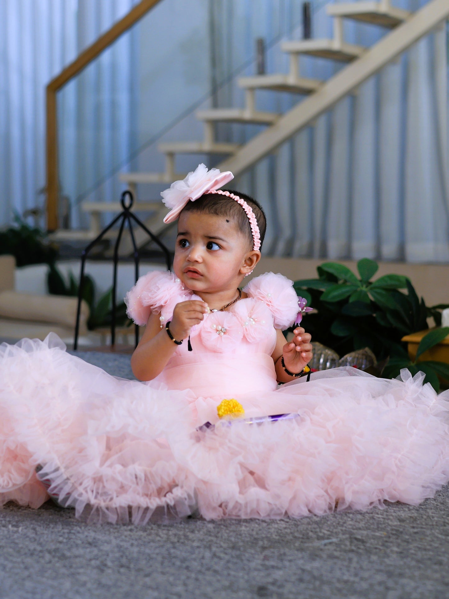 Pear Bear Butterfly Adorned Pink Trail Gown.