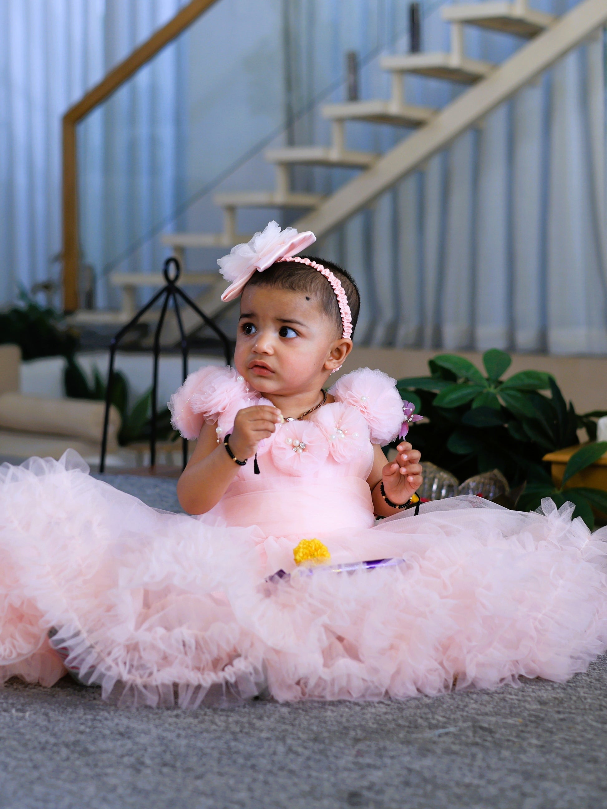 Pear Bear Butterfly Adorned Pink Trail Gown.