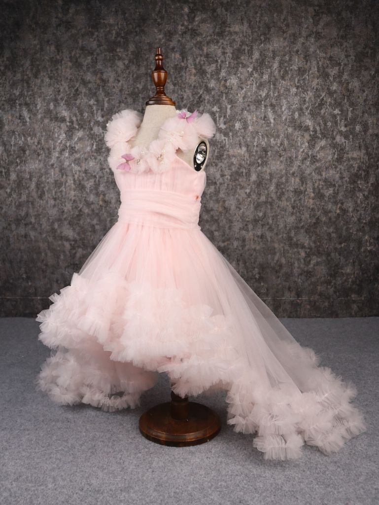 Pear Bear Butterfly Adorned Pink Trail Gown.