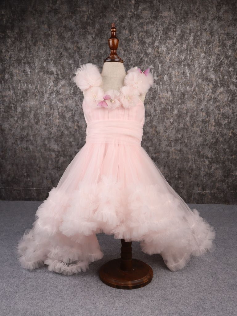 Pear Bear Butterfly Adorned Pink Trail Gown.