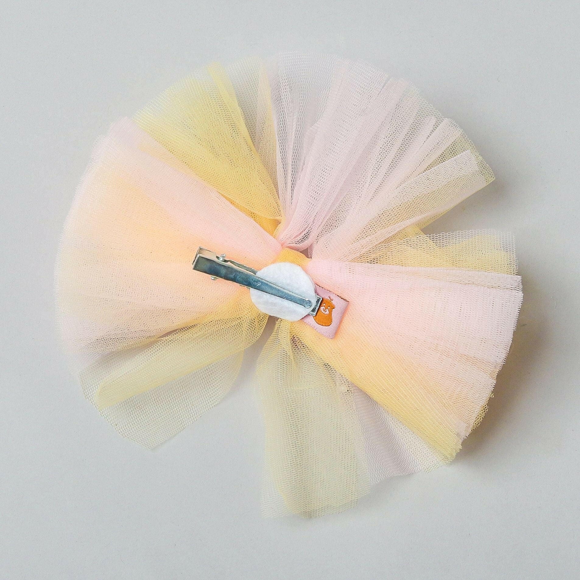 Pear Bear Butterfly Adorned Yellow And Pink Two Tone Frilly Hair Clip.