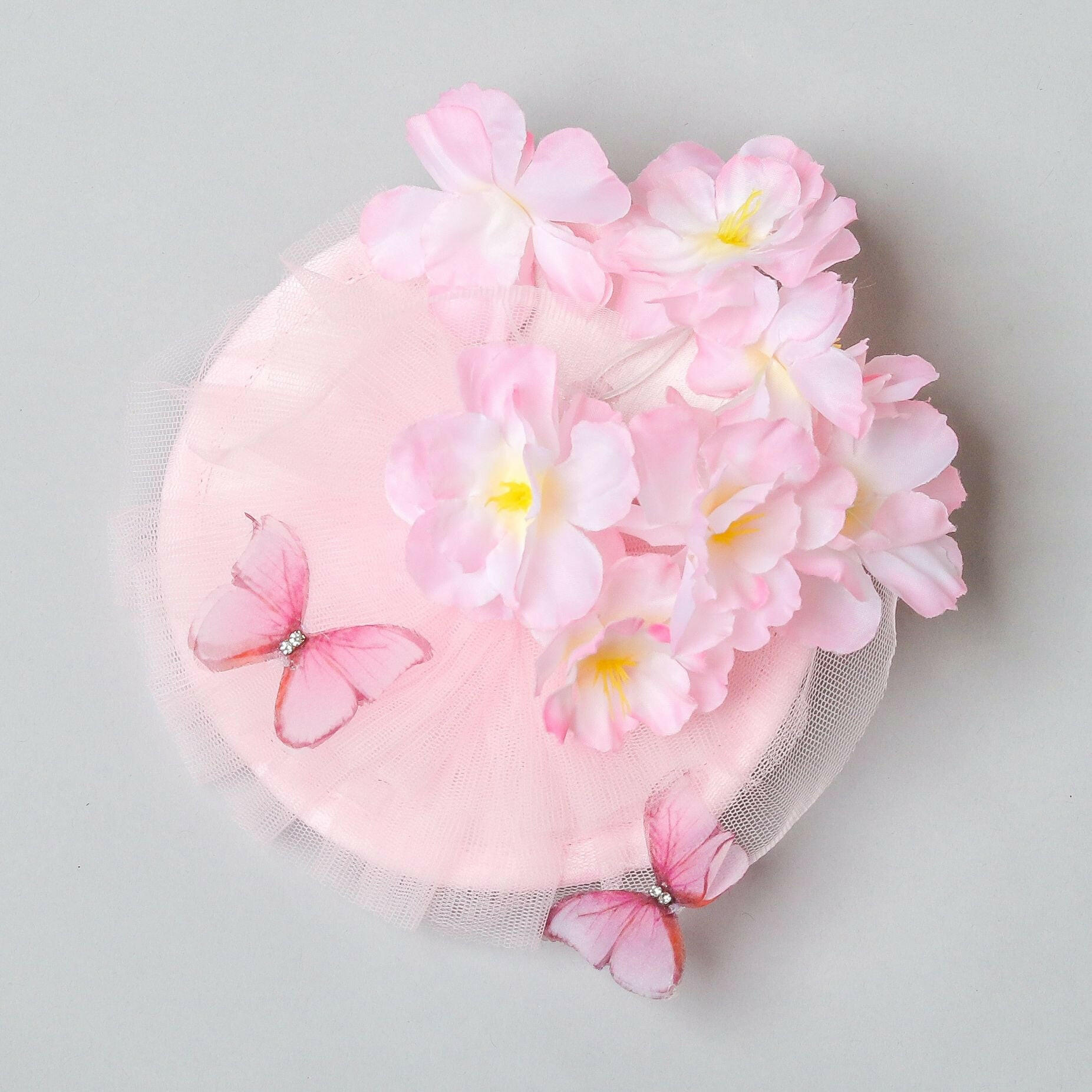 Pear Bear Butterfly And Floral Embellished Frilly Hair Clip Fascinator.