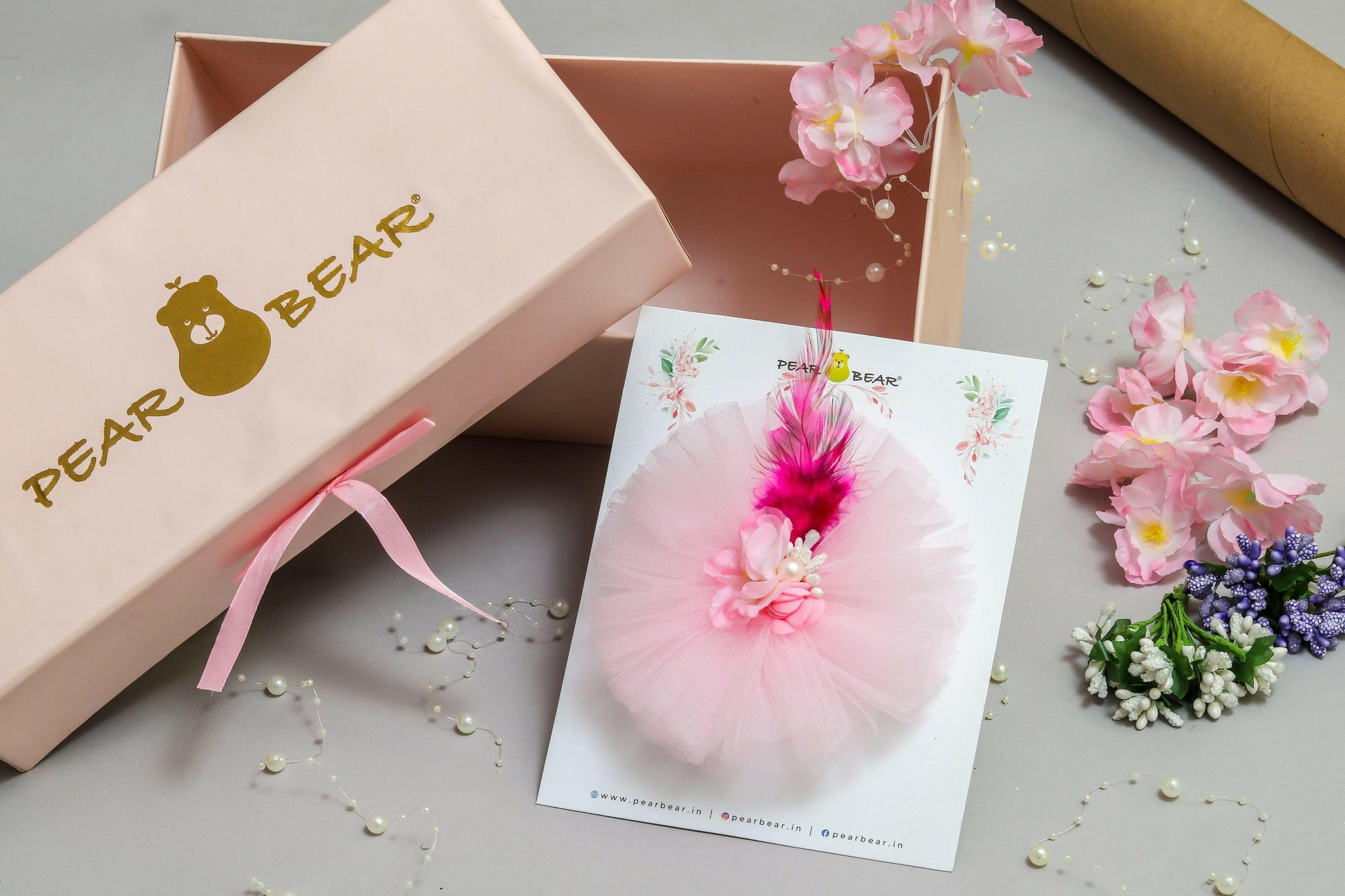 Pear Bear Cute Floral Pink Hair Clip.