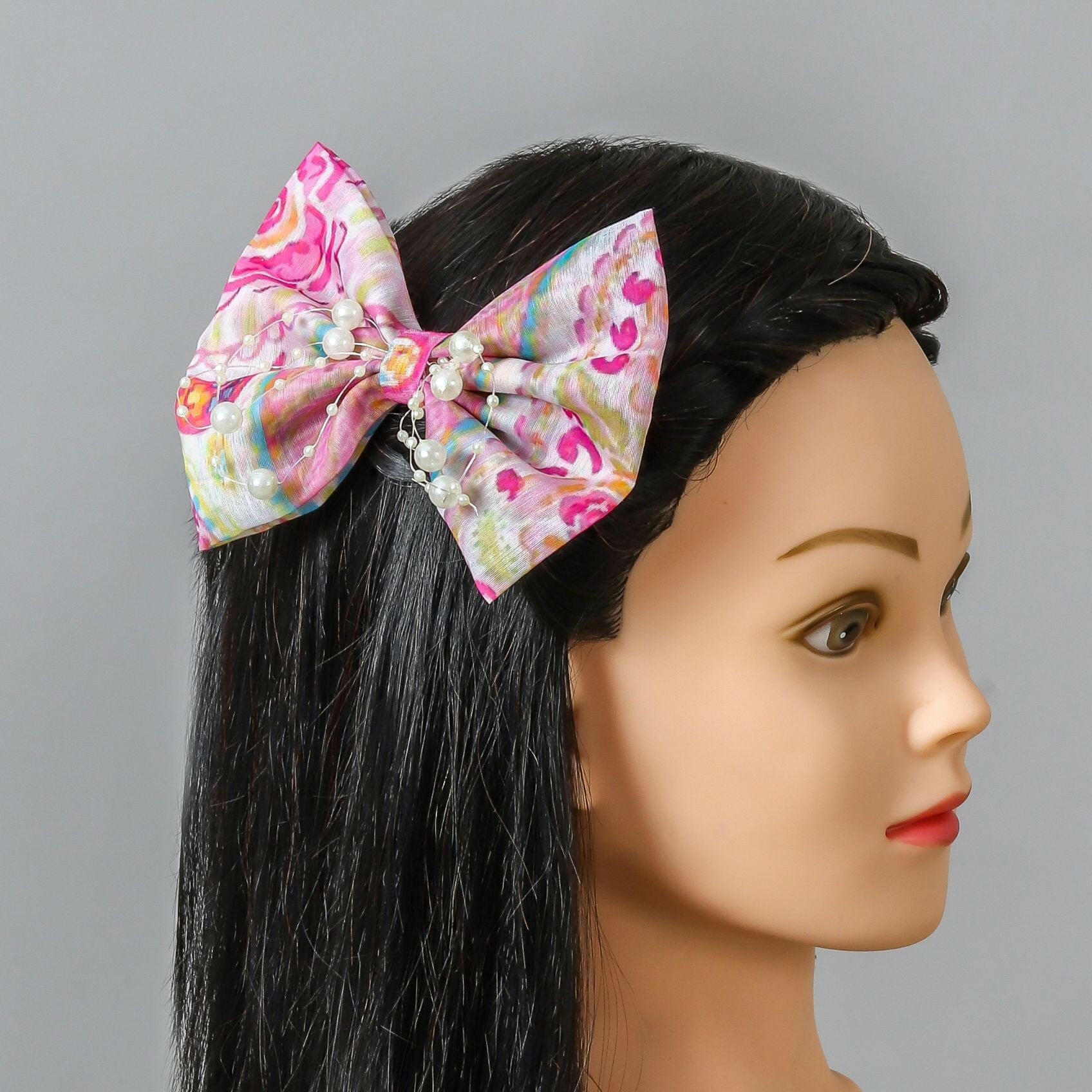 Pear Bear Cute floral print pearly bow.