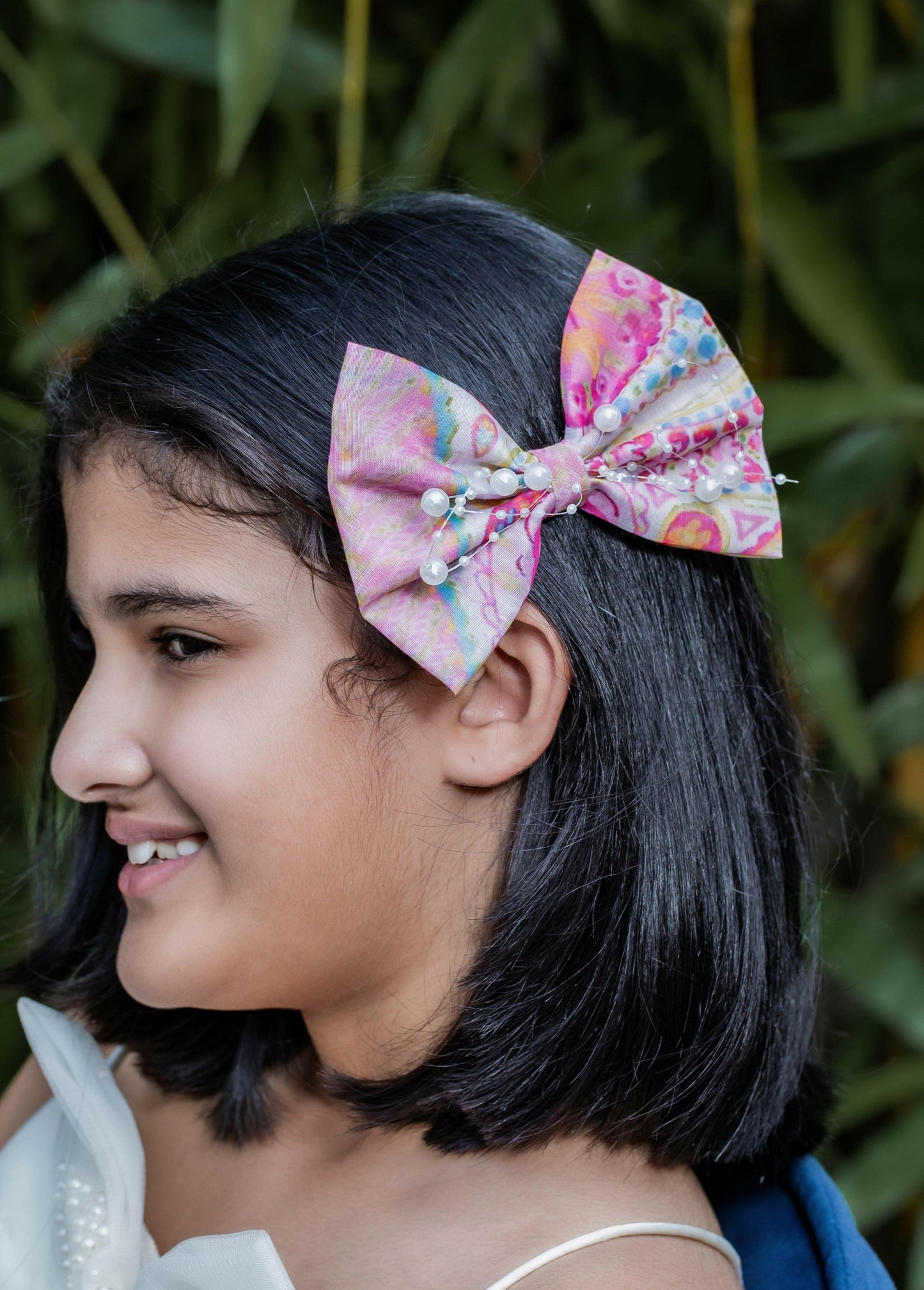 Pear Bear Cute floral print pearly bow.